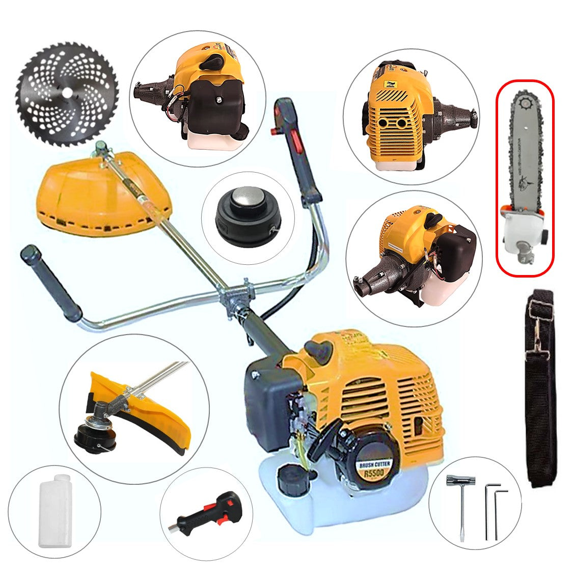 SET Motocoasa 7CP WolfSTAR, 5.5kW, in Set Tambur Fir + Accesorii, R5500, YELLOW, +CAP TIP DRUJBA, +Disc Vidia D230