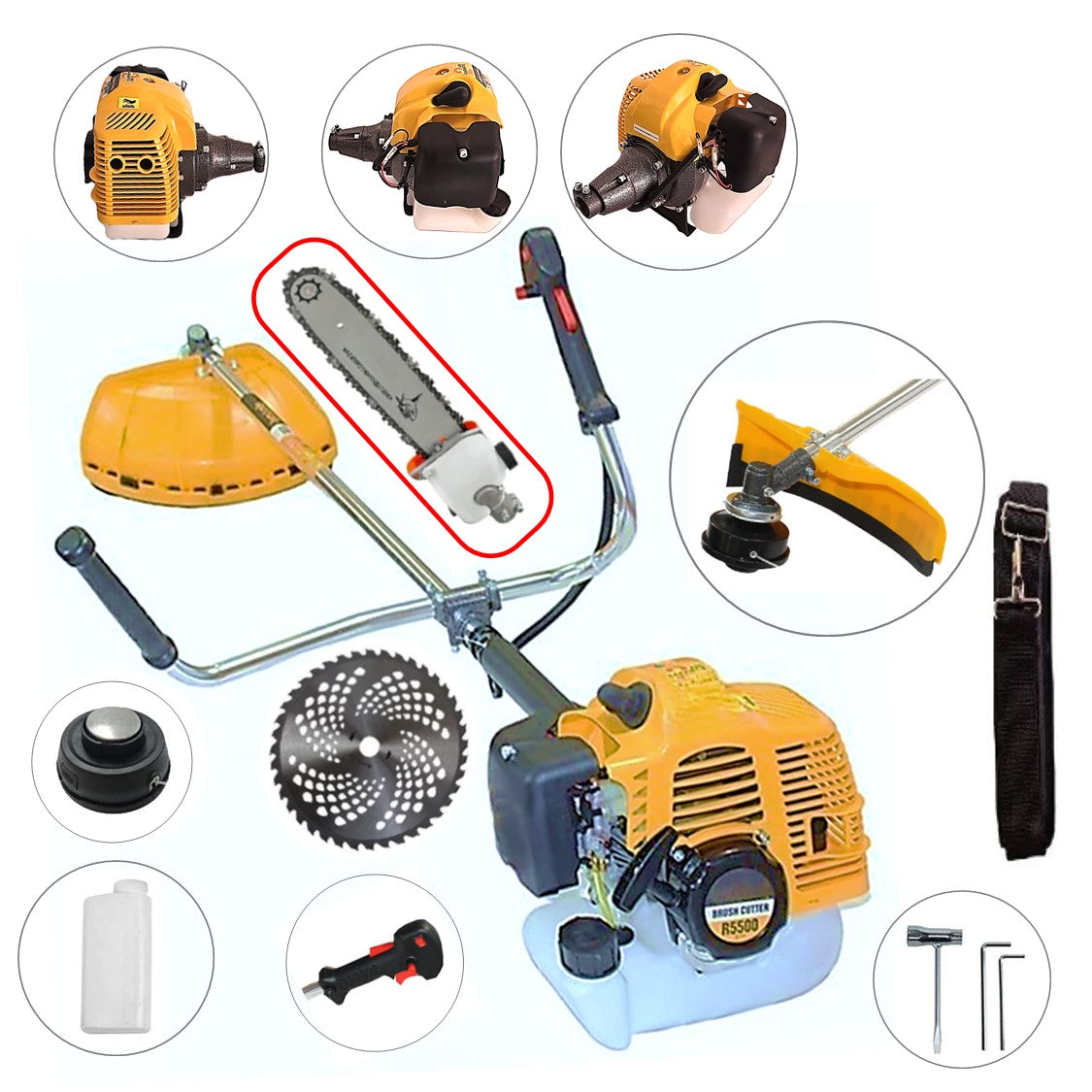 SET Motocoasa 7CP WolfSTAR, 5.5kW, in Set Tambur Fir + Accesorii, R5500, YELLOW, +CAP TIP DRUJBA, +Disc Vidia D230