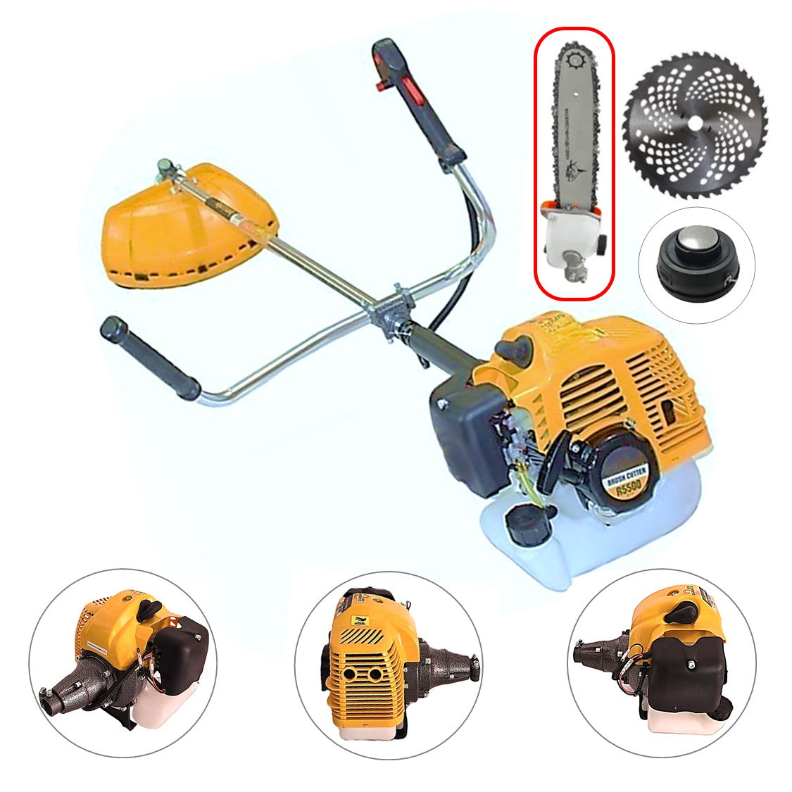 SET Motocoasa 7CP WolfSTAR, 5.5kW, in Set Tambur Fir + Accesorii, R5500, YELLOW, +CAP TIP DRUJBA, +Disc Vidia D230