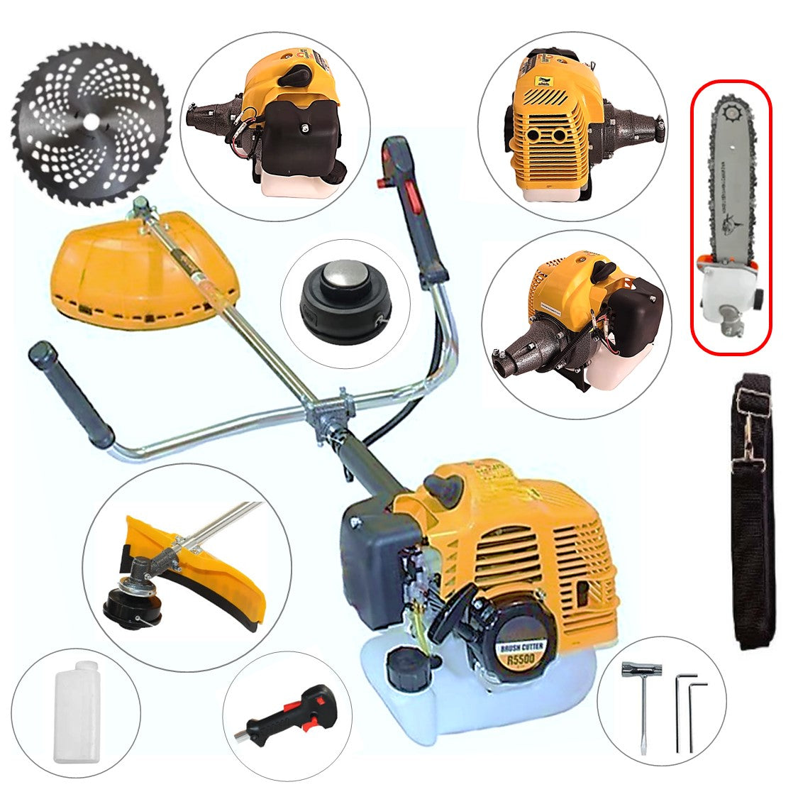 SET Motocoasa 7CP WolfSTAR, 5.5kW, in Set Tambur Fir + Accesorii, R5500, YELLOW, +CAP TIP DRUJBA, +Disc Vidia D255