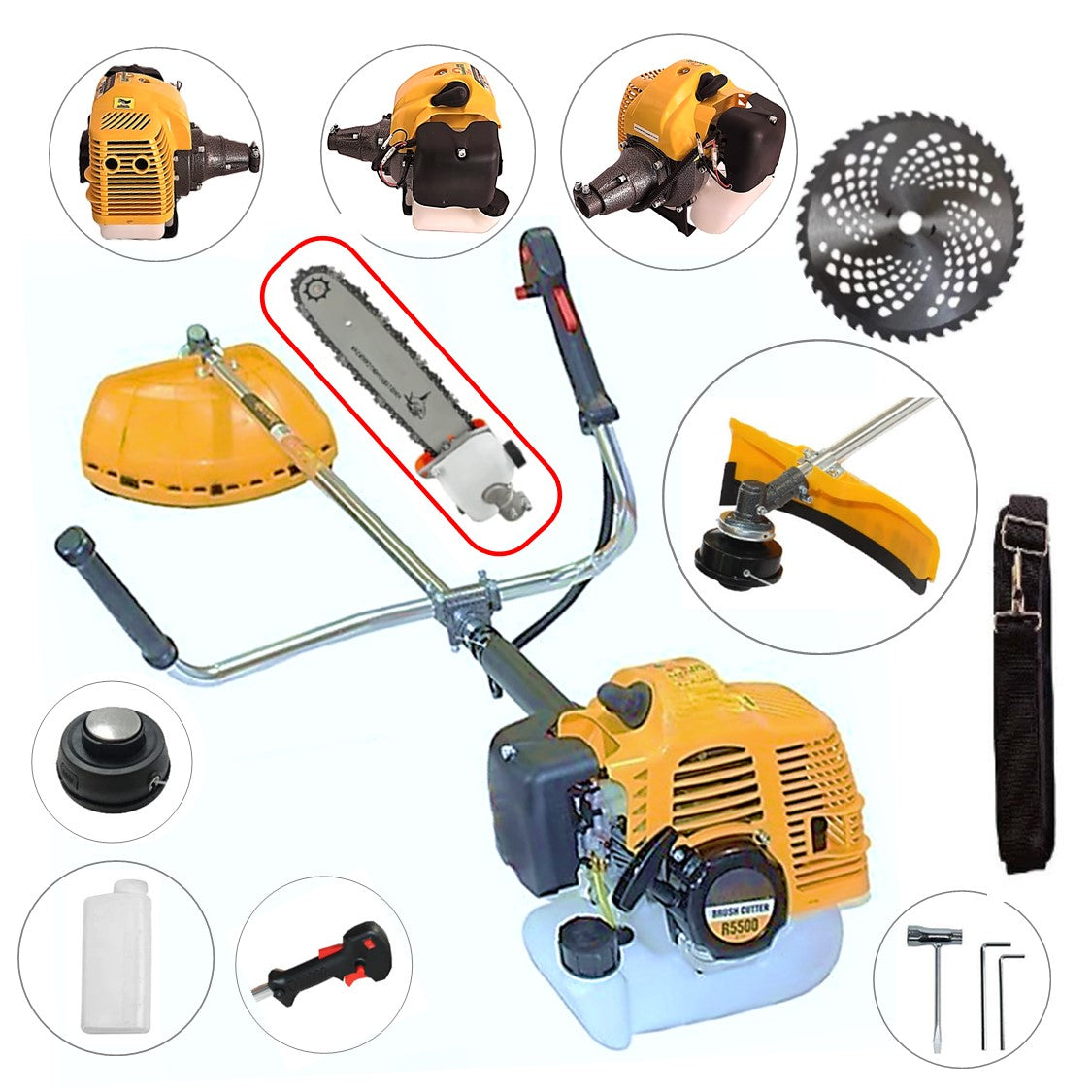 SET Motocoasa 7CP WolfSTAR, 5.5kW, in Set Tambur Fir + Accesorii, R5500, YELLOW, +CAP TIP DRUJBA, +Disc Vidia D255