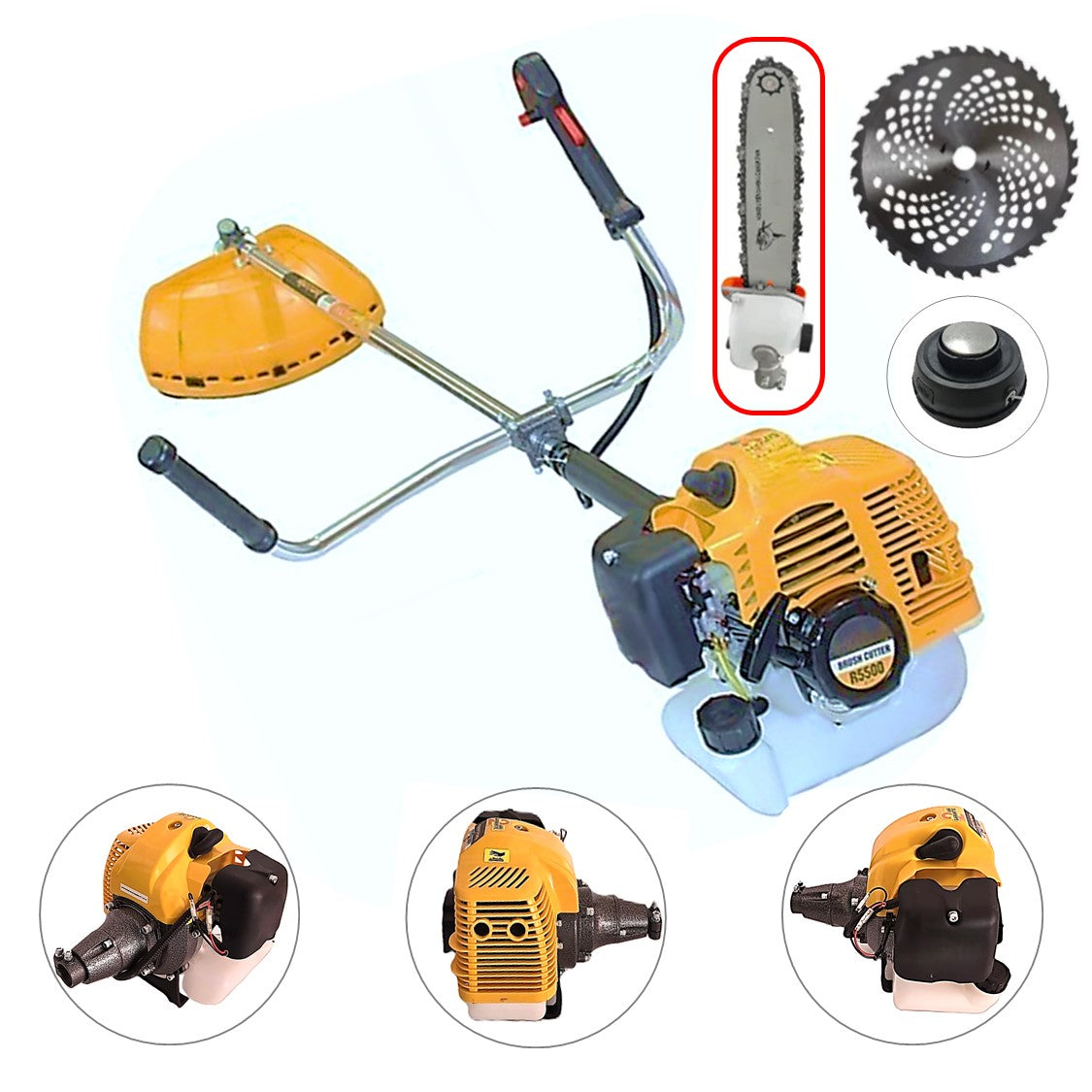 SET Motocoasa 7CP WolfSTAR, 5.5kW, in Set Tambur Fir + Accesorii, R5500, YELLOW, +CAP TIP DRUJBA, +Disc Vidia D255