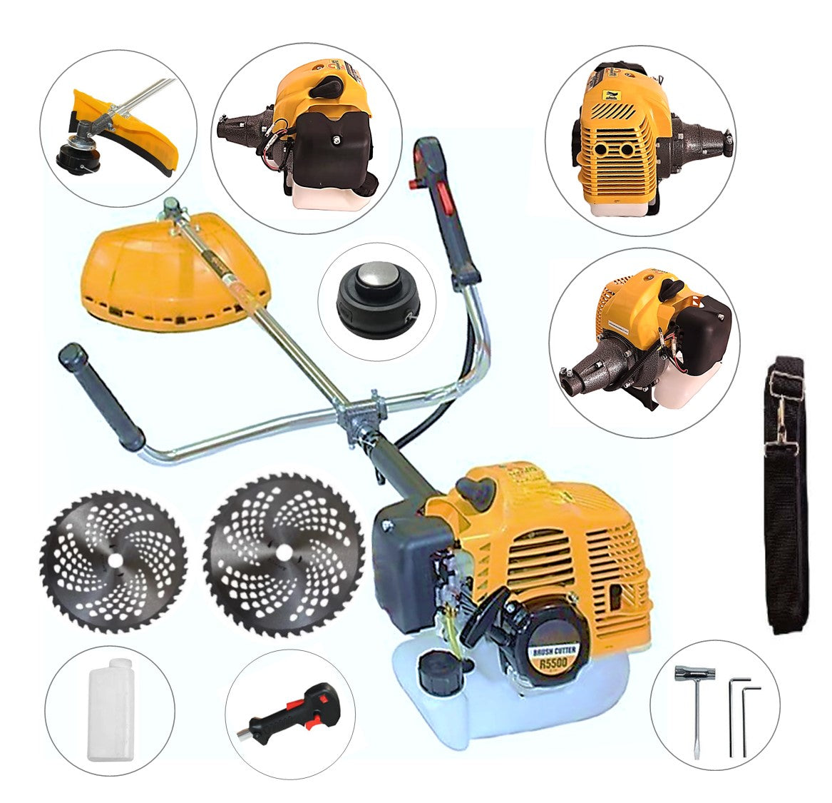 Motocoasa 7CP WolfSTAR, 5.5kW, in Set Tambur Fir-Accesorii-Disc Vidia D230+D255, R5500-YELLOW