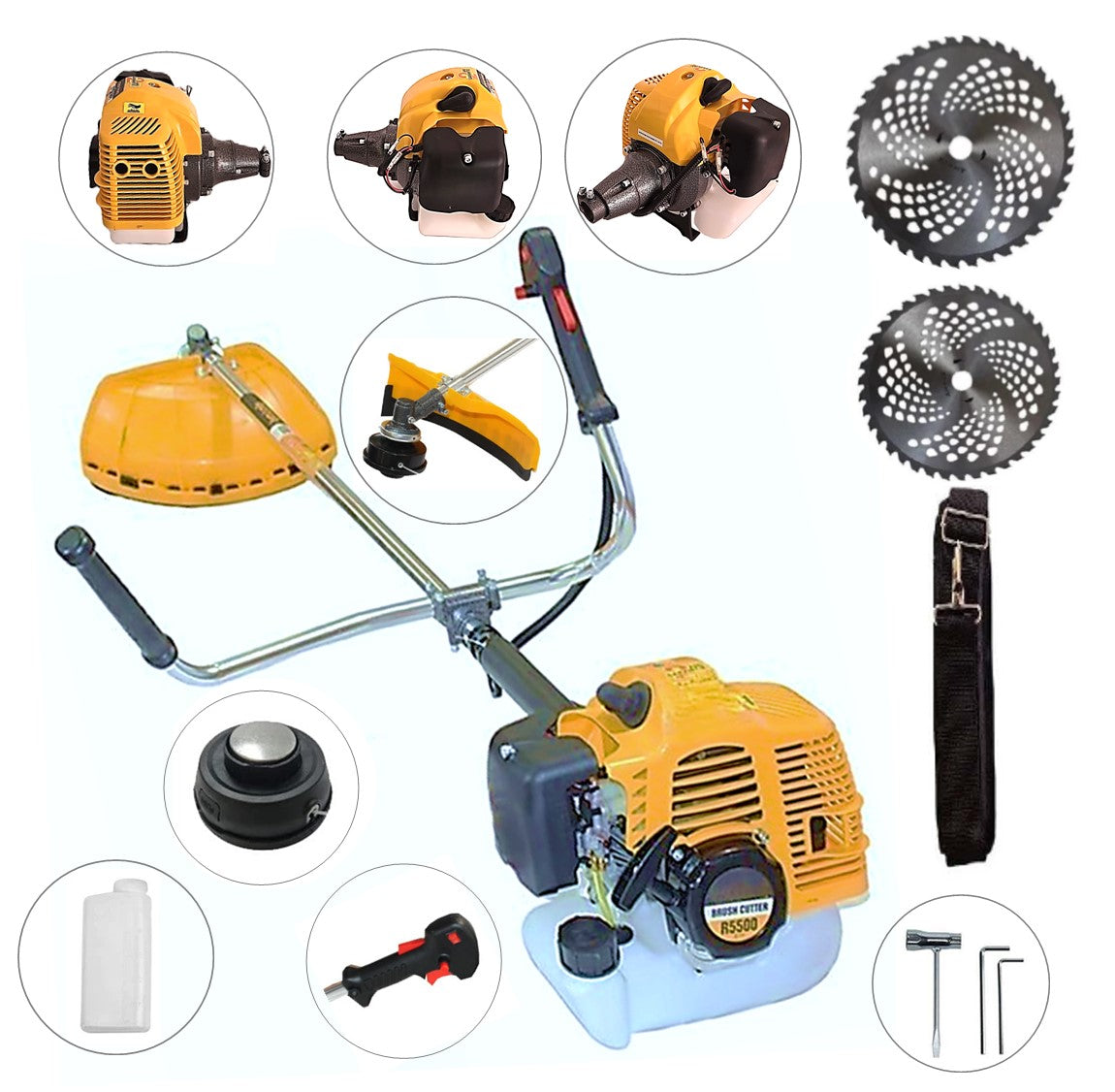 Motocoasa 7CP WolfSTAR, 5.5kW, in Set Tambur Fir-Accesorii-Disc Vidia D230+D255, R5500-YELLOW