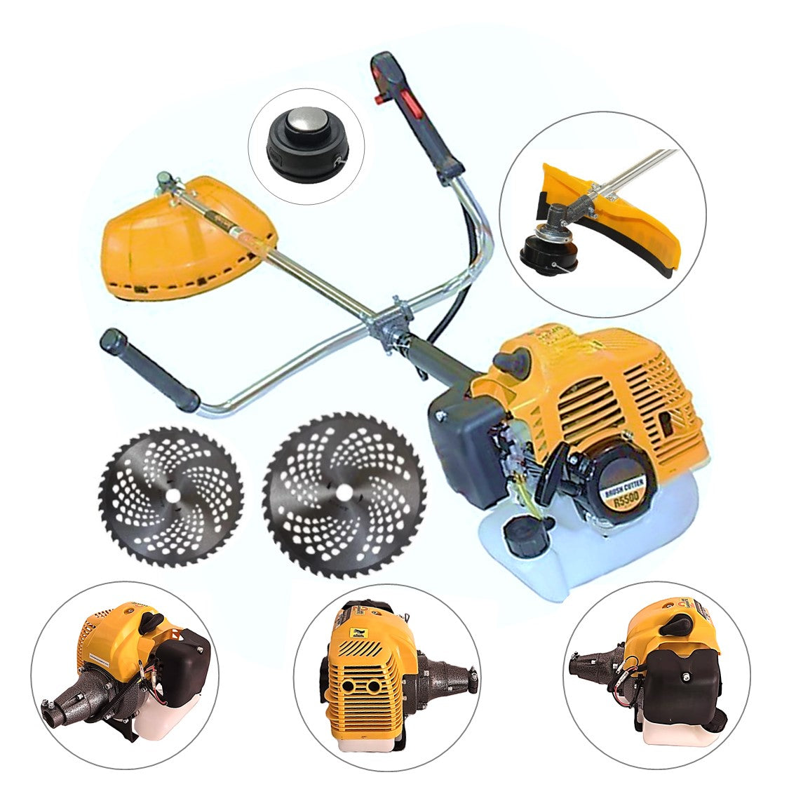 Motocoasa 7CP WolfSTAR, 5.5kW, in Set Tambur Fir-Accesorii-Disc Vidia D230+D255, R5500-YELLOW