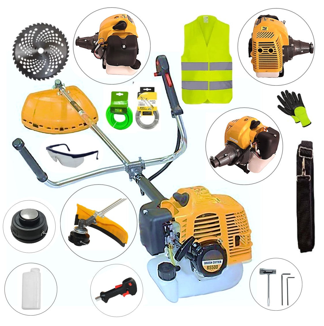 SET Motocoasa 7CP WolfSTAR, 5.5kW, in Set Tambur Fir + Accesorii, R5500, YELLOW, +EXTRA Accesorii +Disc Vidia D230