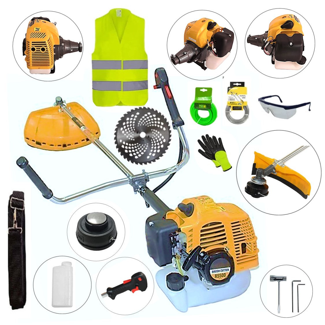 SET Motocoasa 7CP WolfSTAR, 5.5kW, in Set Tambur Fir + Accesorii, R5500, YELLOW, +EXTRA Accesorii +Disc Vidia D230