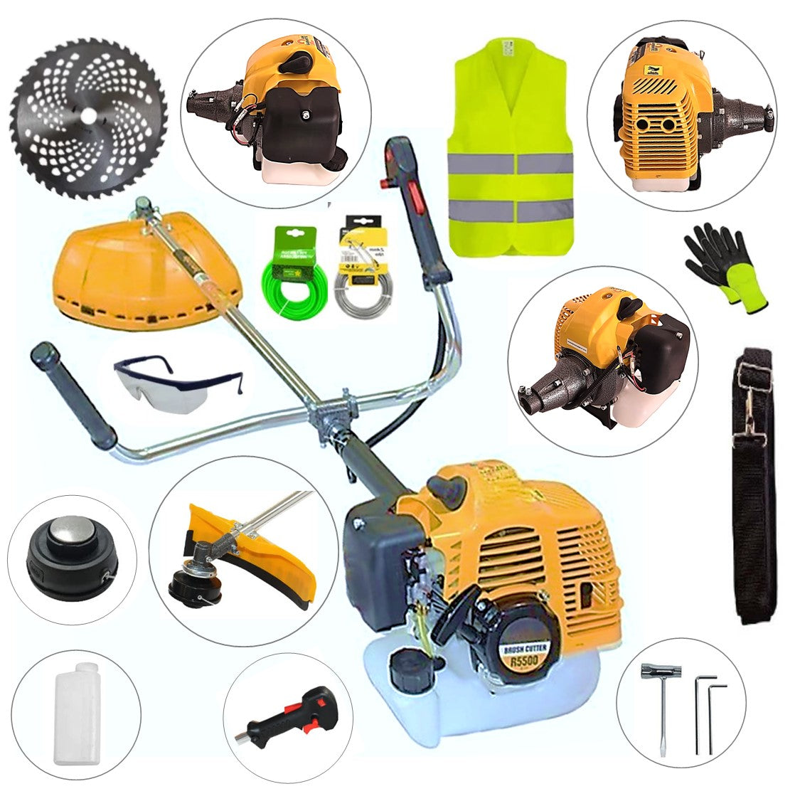 SET Motocoasa 7CP WolfSTAR, 5.5kW, in Set Tambur Fir + Accesorii, R5500, YELLOW, +EXTRA Accesorii +Disc Vidia D255