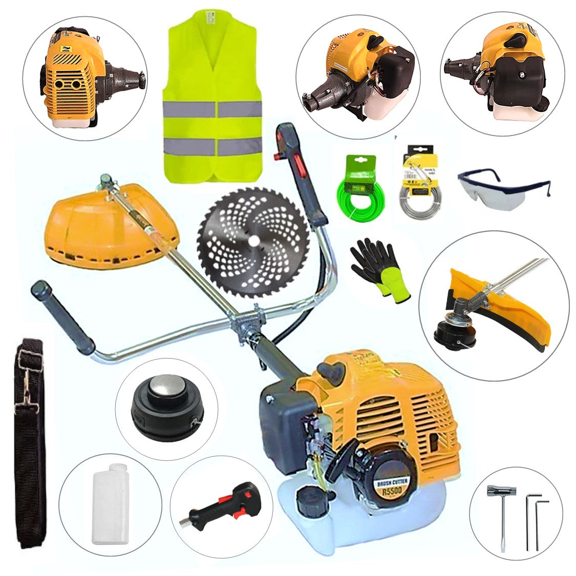 SET Motocoasa 7CP WolfSTAR, 5.5kW, in Set Tambur Fir + Accesorii, R5500, YELLOW, +EXTRA Accesorii +Disc Vidia D255