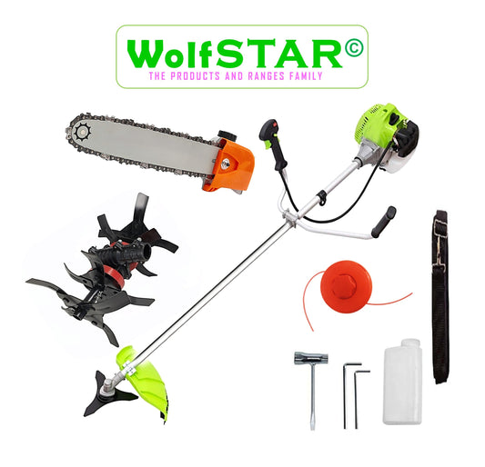 Motocoasa 8CP WolfSTAR, Set cu Tambur Fir + Disc Metal 3 lame, X5600PRO, VERDE, +CAP DRUJBA, CULTIVATOR PREMIUM