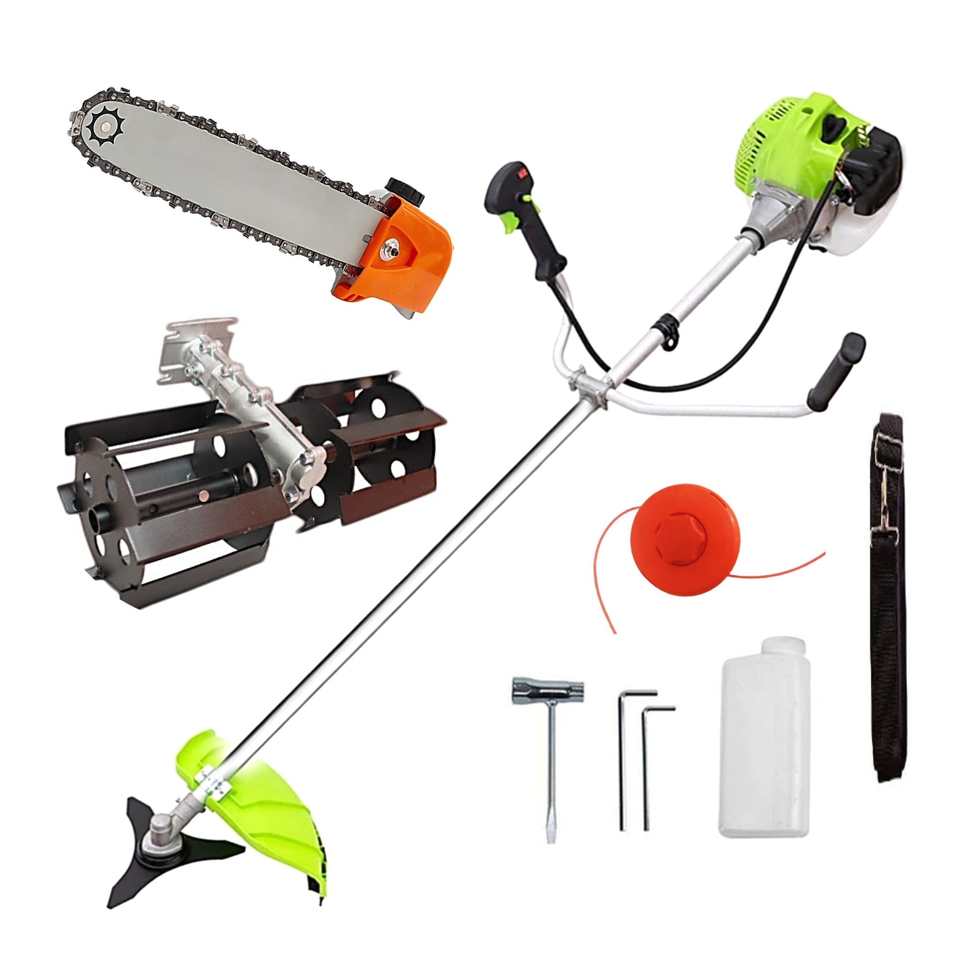 Motocoasa 8CP WolfSTAR, Set cu Tambur Fir + Disc Metal 3 lame, X5600PRO, VERDE, +CAP DRUJBA, PRASITOARE