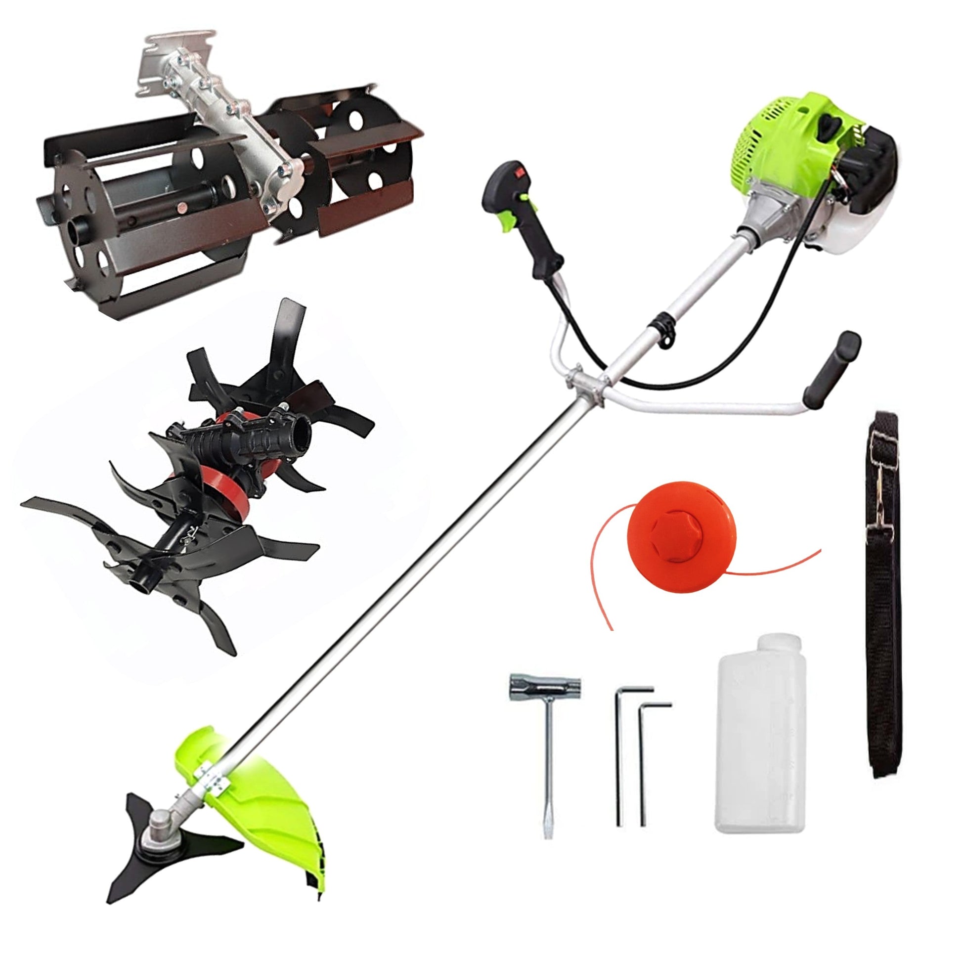 Motocoasa 8CP WolfSTAR, Set cu Tambur Fir + Disc Metal 3 lame, X5600PRO, VERDE, +PRASITOARE, +CULTIVATOR PREMIUM