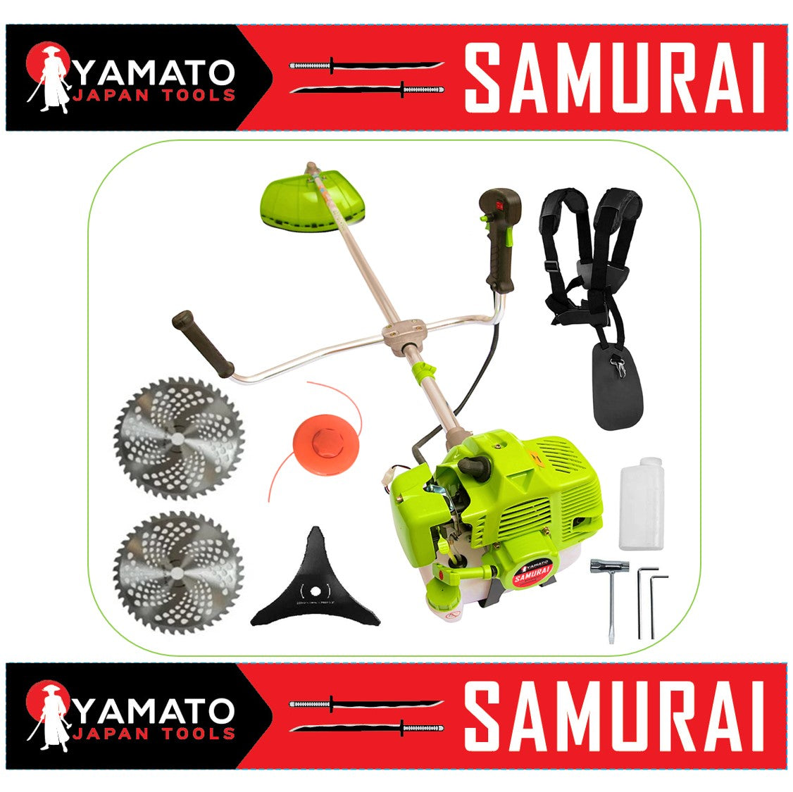 *BuzZ* Motocoasa YAMATO SAMURAi 6.6CP, 9000Rpm, 2xDiscuri Vidia, accesorii incluse
