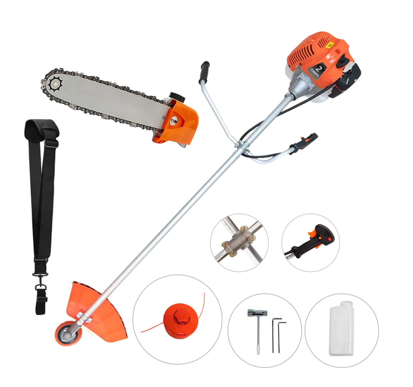 Motocoasa WolfSTAR© motor benzina 2 timpi, 6CP, 52cc, 11.000RPM + Cap Tip Ferastrau-Drujba