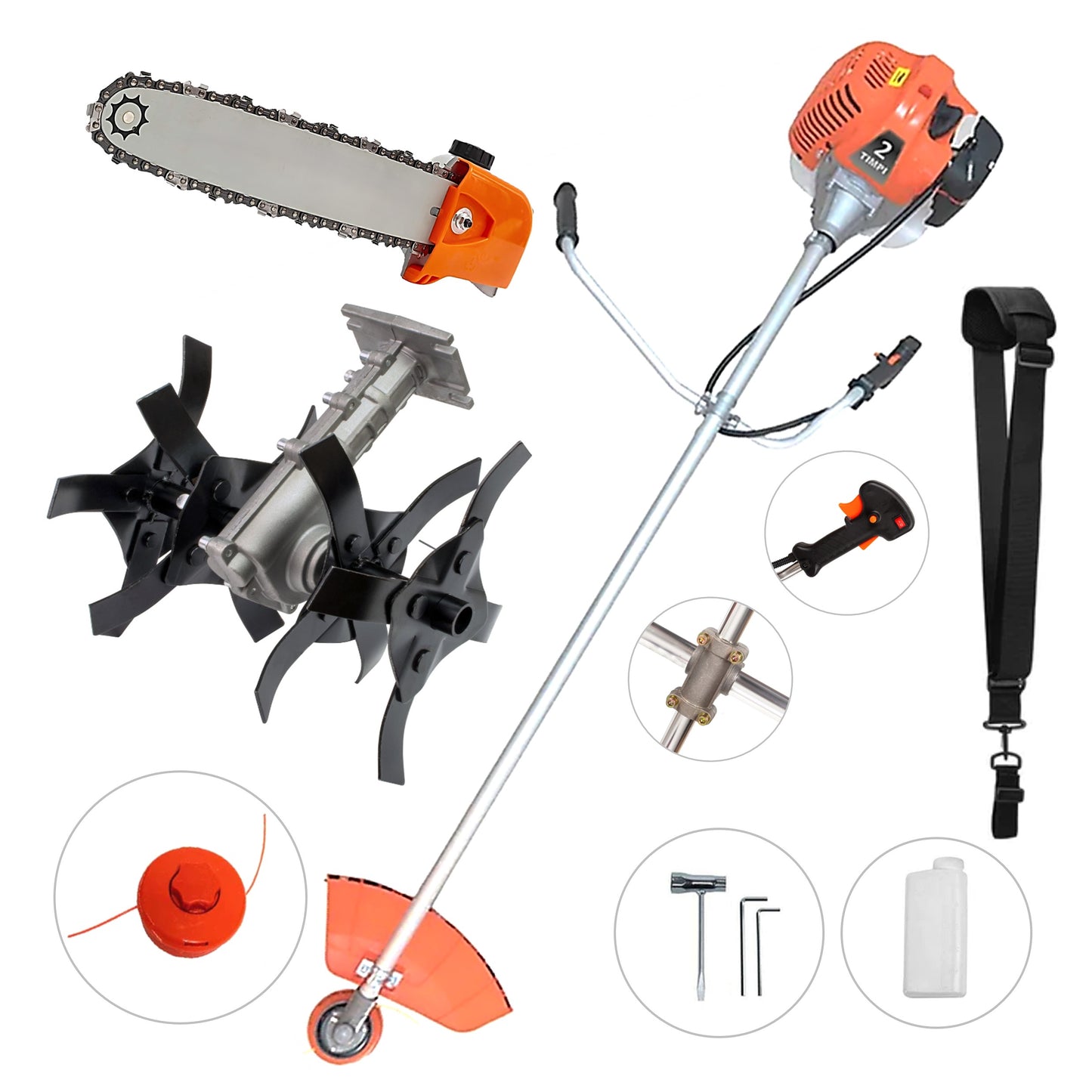 Motocoasa WolfSTAR© motor benzina 2 timpi, 6CP, 52cc, 11.000RPM, + Cap DRUJBA si CULTIVATOR