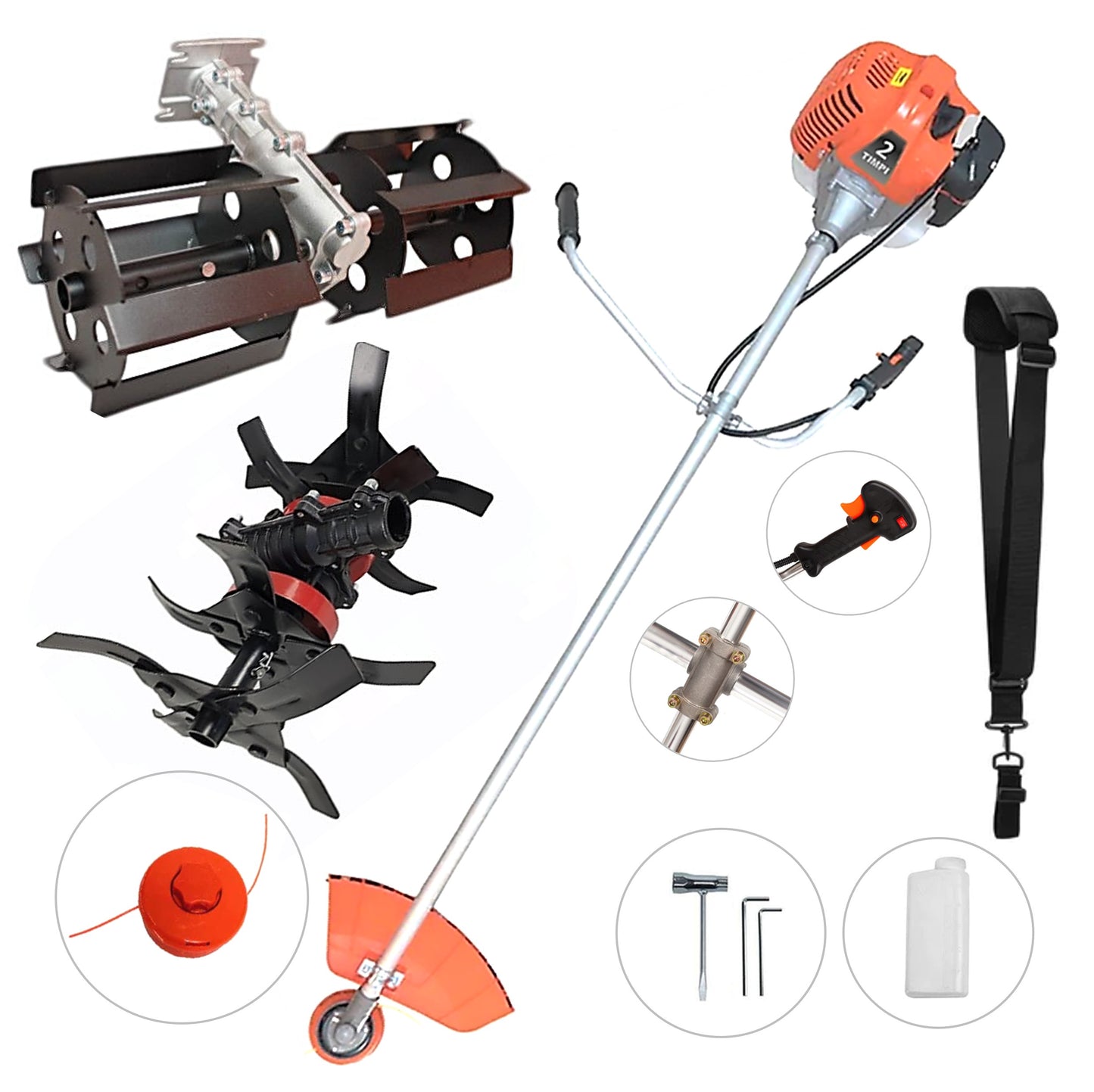 Motocoasa pe benzina WolfSTAR©, 6CP, 52cc, 11.000RPM, +PRASITOARE, CULTIVATOR PREMIUM
