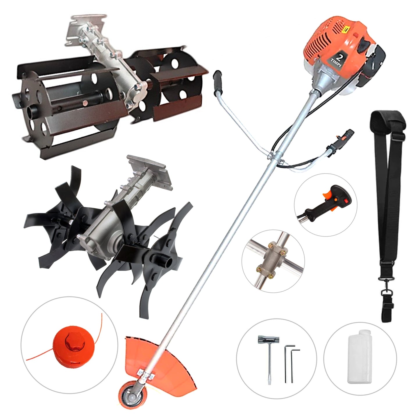 Motocoasa pe benzina WolfSTAR©, 6CP, 52cc, 11.000RPM, +PRASITOARE, CULTIVATOR