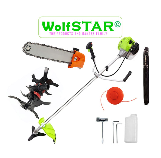 Motocositoare WolfSTAR, Set cu Tambur Fir + Disc Metal 3 lame, X5600PRO-8CP, Verde, +CAP DRUJBA, CULTIVATOR PREMIUM