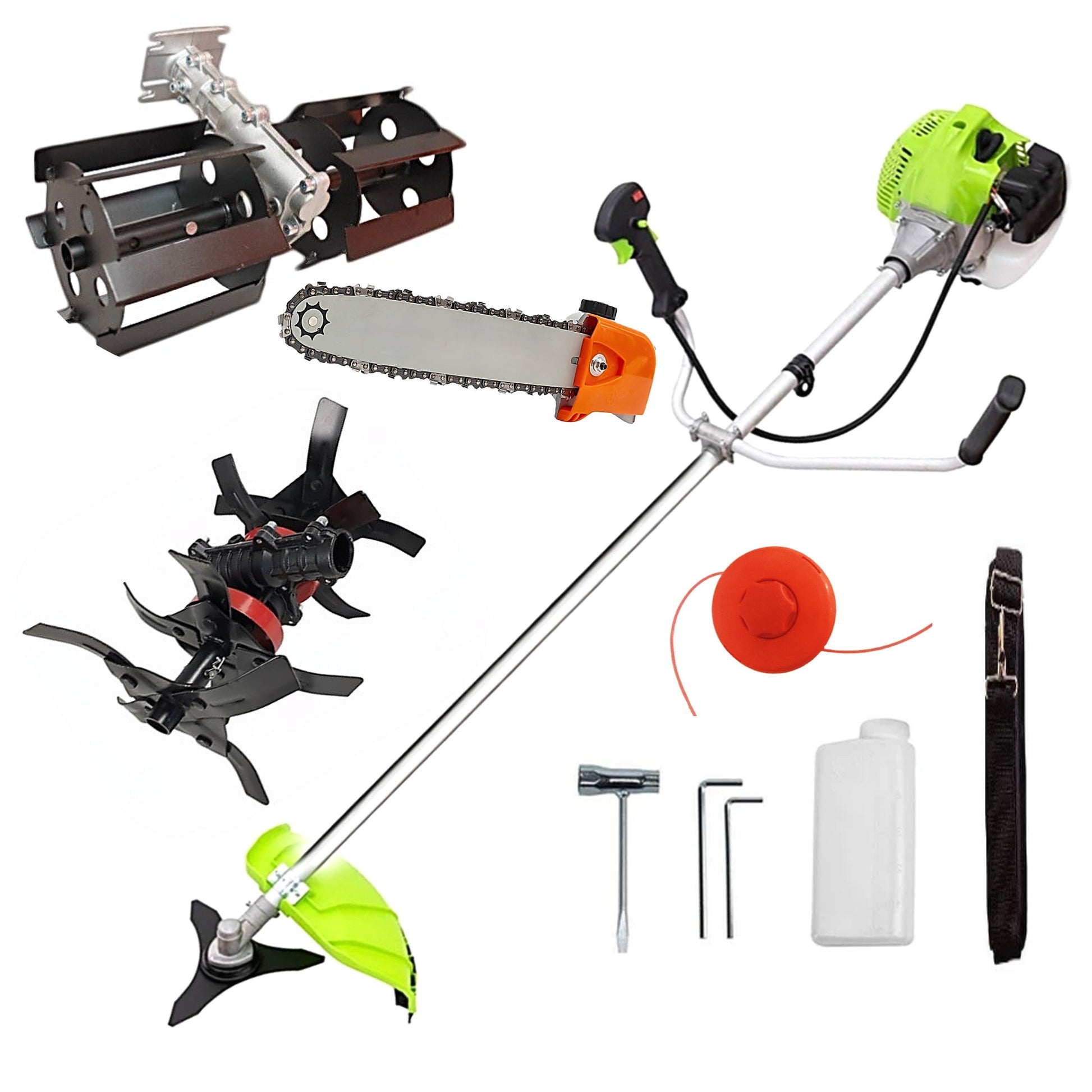 Motocositoare WolfSTAR, Set cu Tambur Fir + Disc Metal 3 lame, X5600PRO-8CP, Verde, +CAP DRUJBA, PRASITOARE, CULTIVATOR PREMIUM