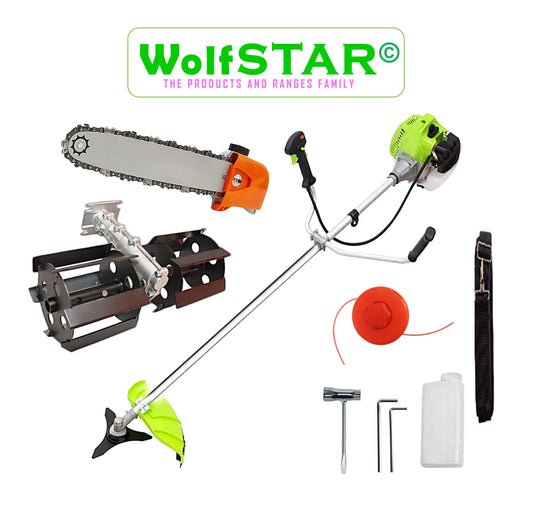 Motocositoare WolfSTAR, Set cu Tambur Fir + Disc Metal 3 lame, X5600PRO-8CP, Verde, +CAP DRUJBA, PRASITOARE