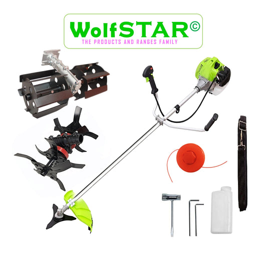 Motocositoare WolfSTAR, Set cu Tambur Fir + Disc Metal 3 lame, X5600PRO-8CP, Verde, +PRASITOARE, +CULTIVATOR PREMIUM