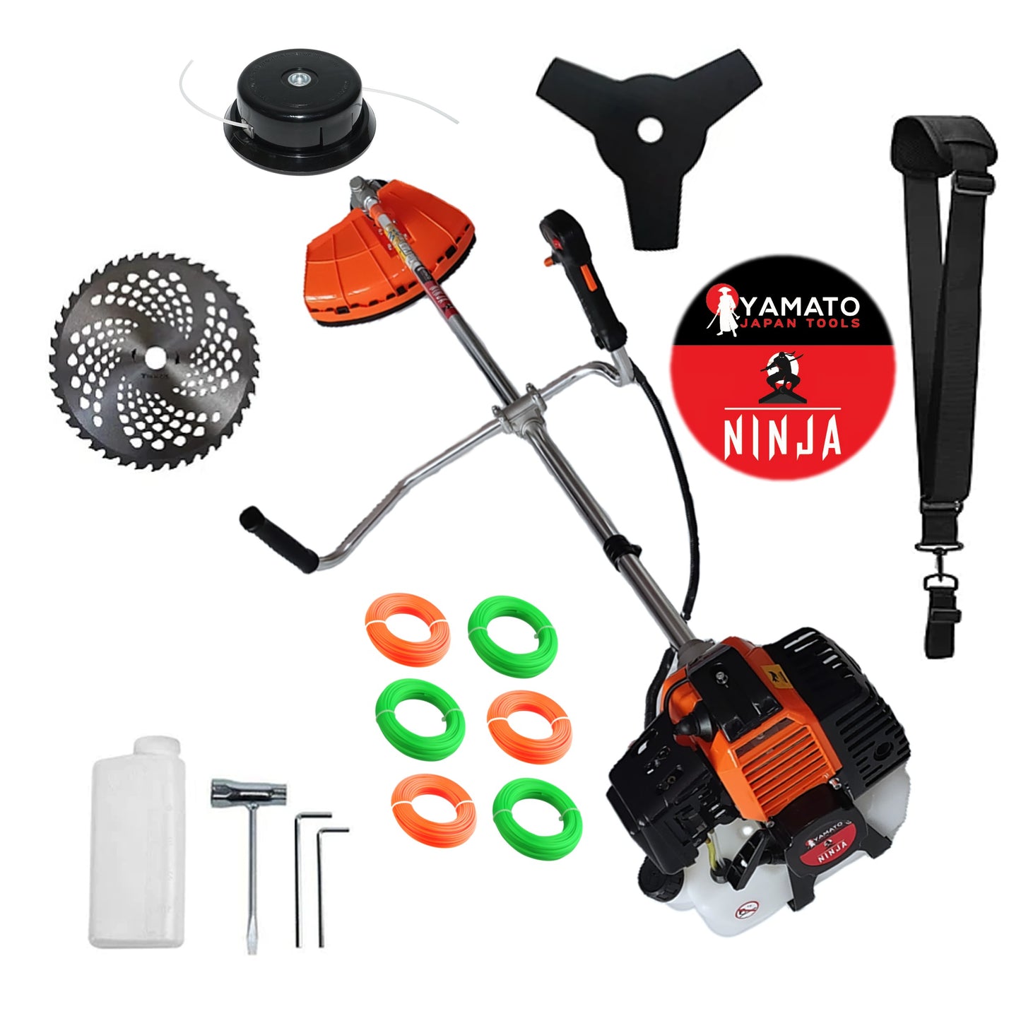 SET Motocositoare Multifunctionala YAMATO® JAPAN TOOLS Model NINJA-6CP, Negru-Portocaliu, accesorii incluse, Extra-FIRE TAIERE