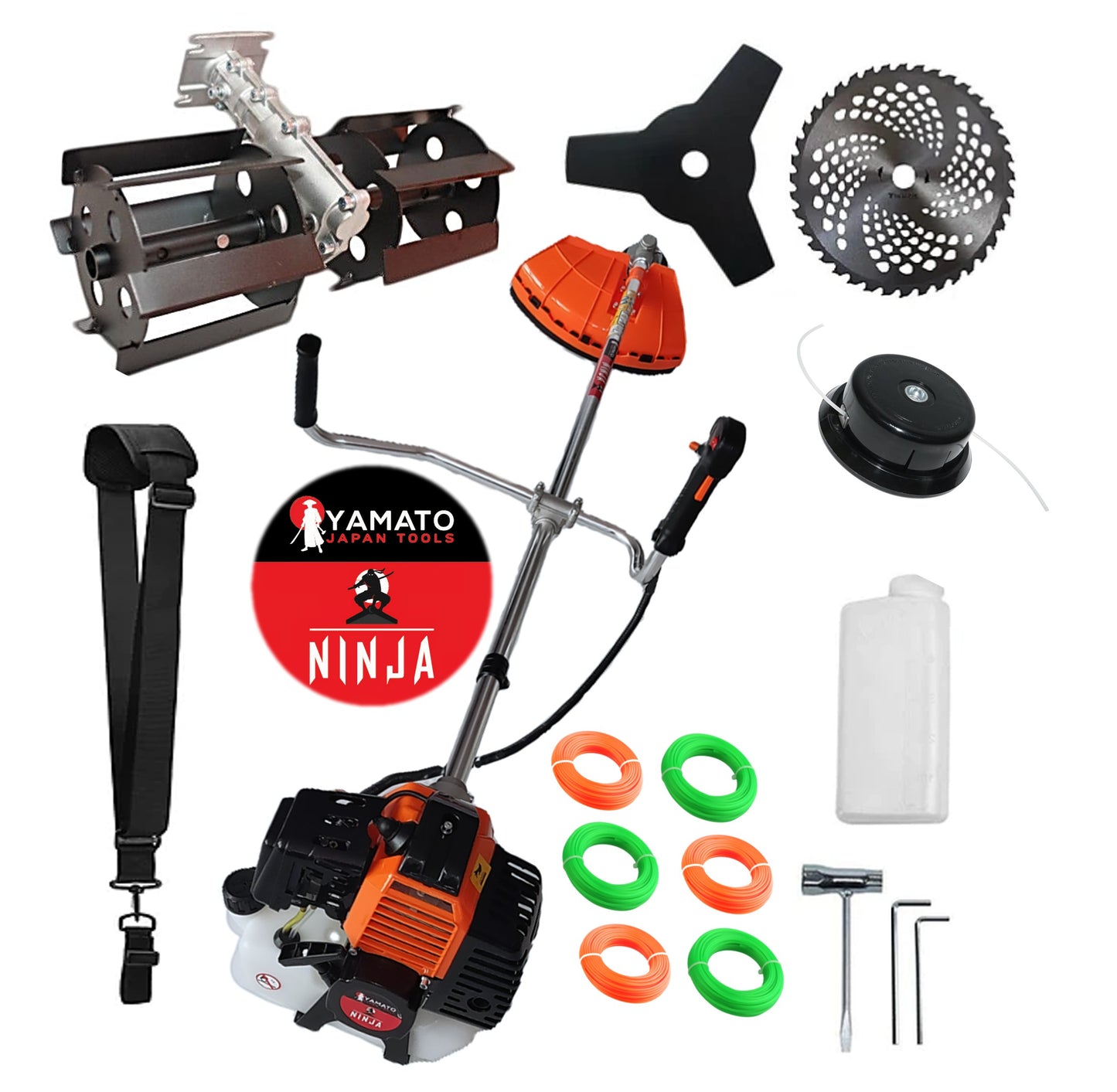 SET PRASITOARE+Motocositoare Multifunctionala YAMATO® JAPAN TOOLS Model NINJA-6CP, Negru-Portocaliu, cu accesorii+EXTRA Fire Taiere