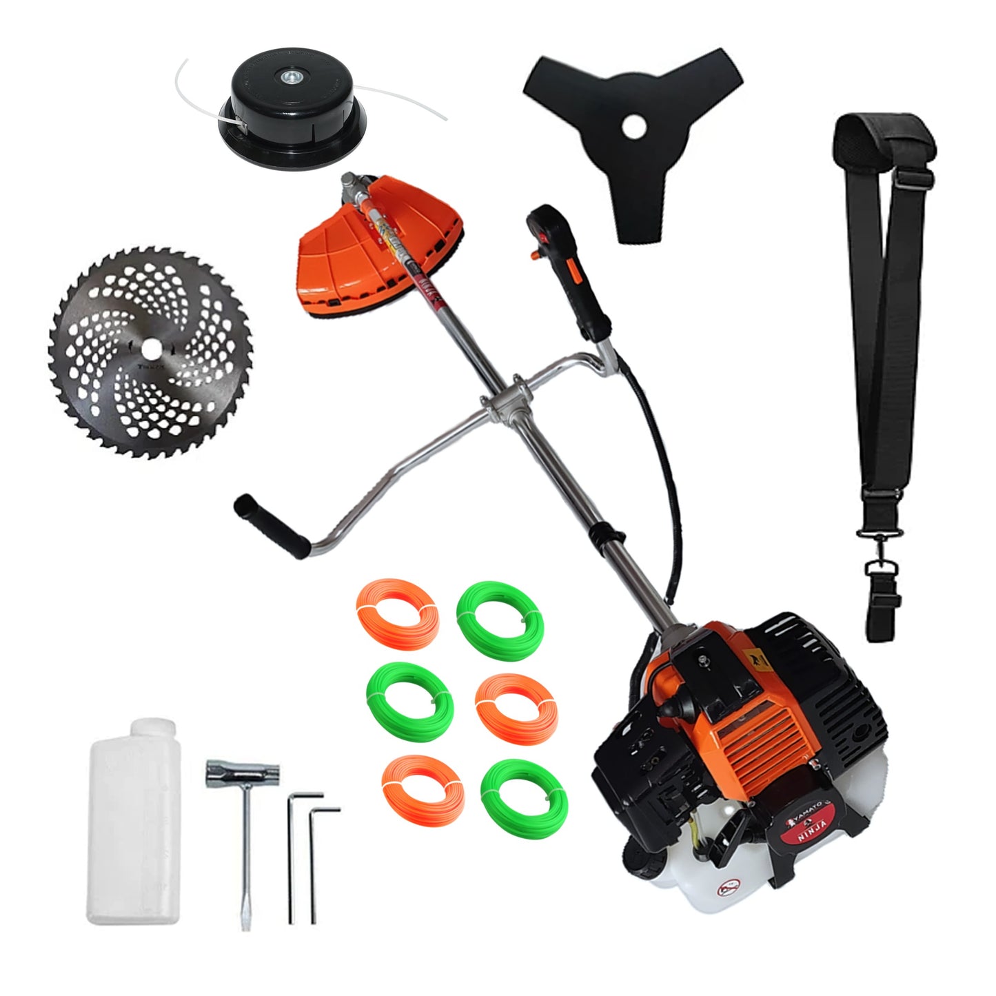 SET Motocositoare Multifunctionala YAMATO® JAPAN TOOLS Model NINJA-6CP, Negru-Portocaliu, accesorii incluse, Extra-FIRE TAIERE
