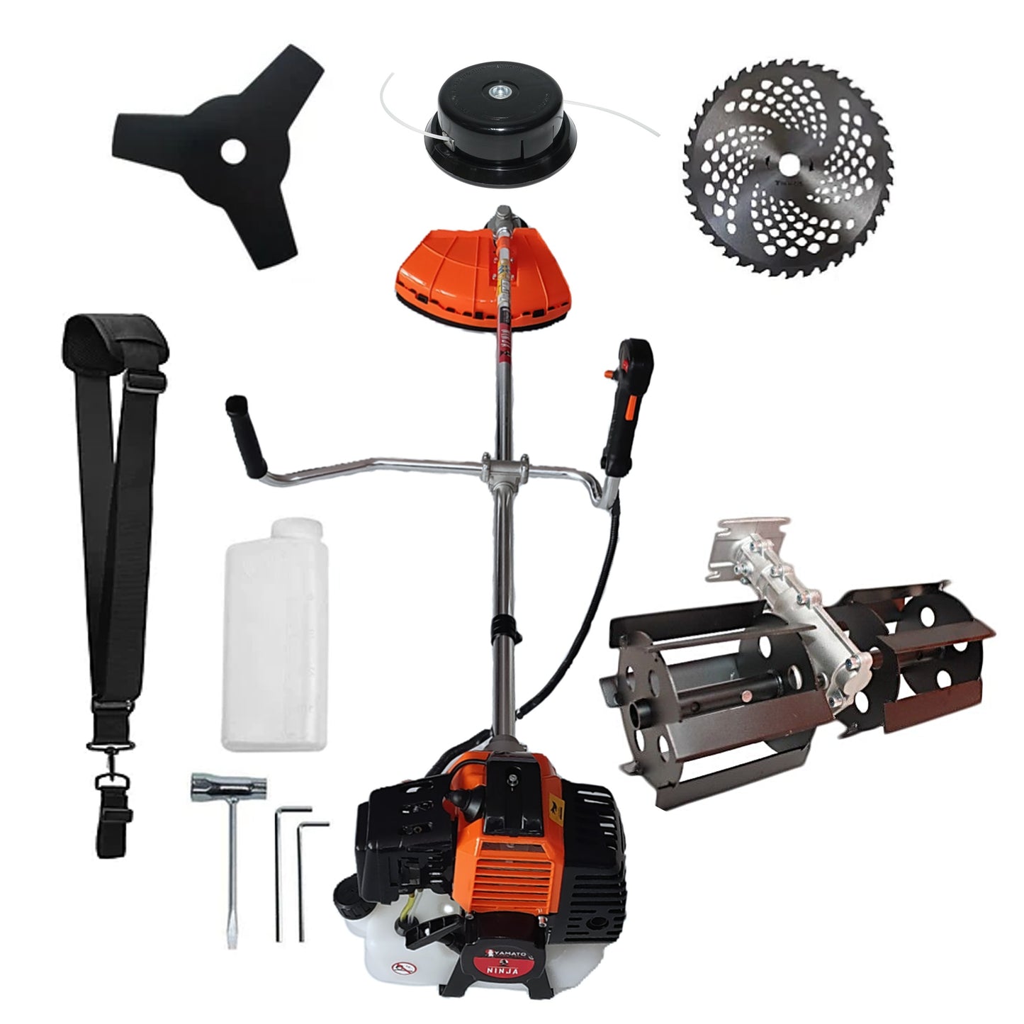 SET PRASITOARE+Motocositoare Multifunctionala YAMATO® JAPAN TOOLS Model NINJA-6CP, Negru-Portocaliu, accesorii incluse