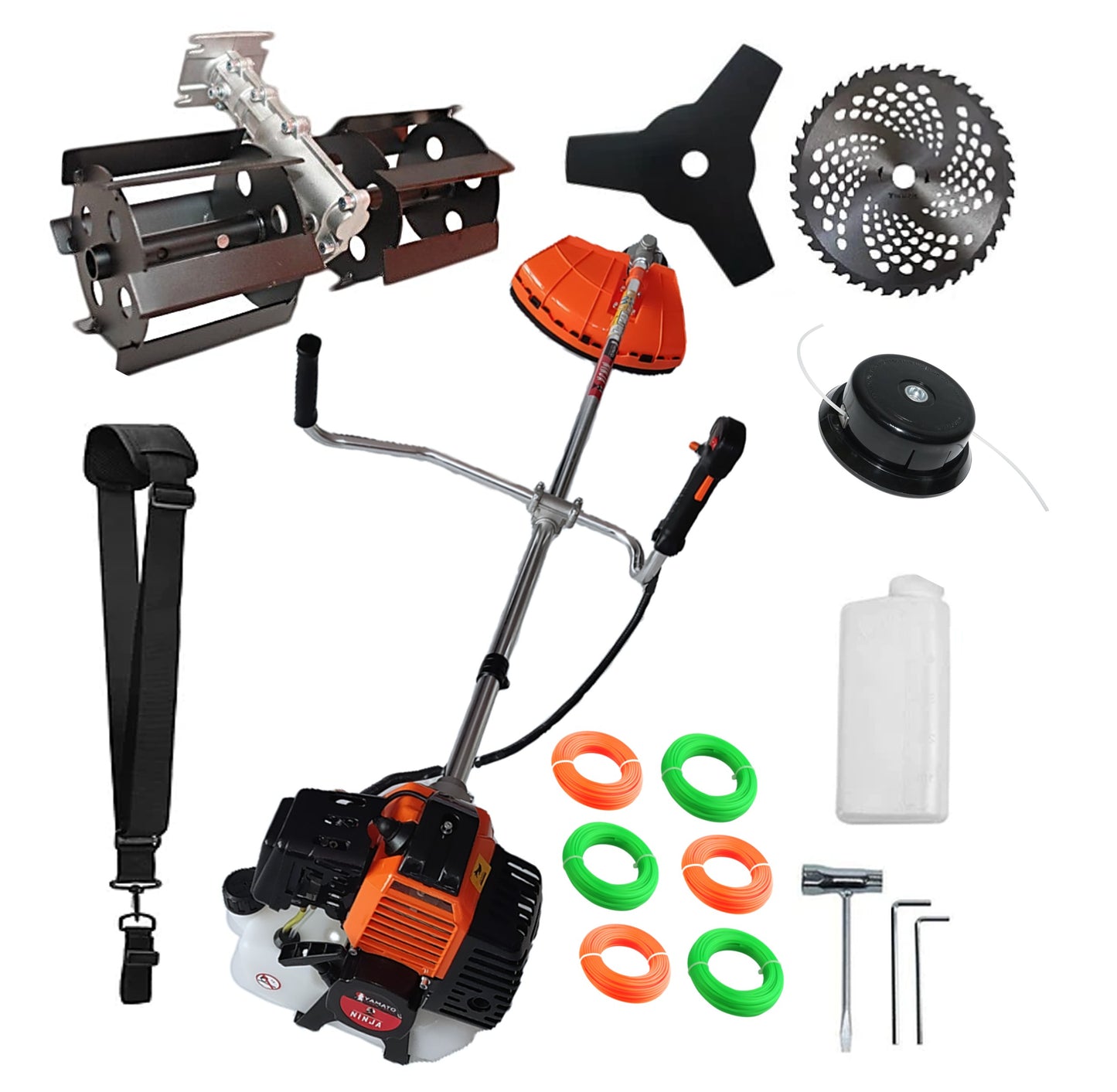 SET PRASITOARE+Motocositoare Multifunctionala YAMATO® JAPAN TOOLS Model NINJA-6CP, Negru-Portocaliu, cu accesorii+EXTRA Fire Taiere