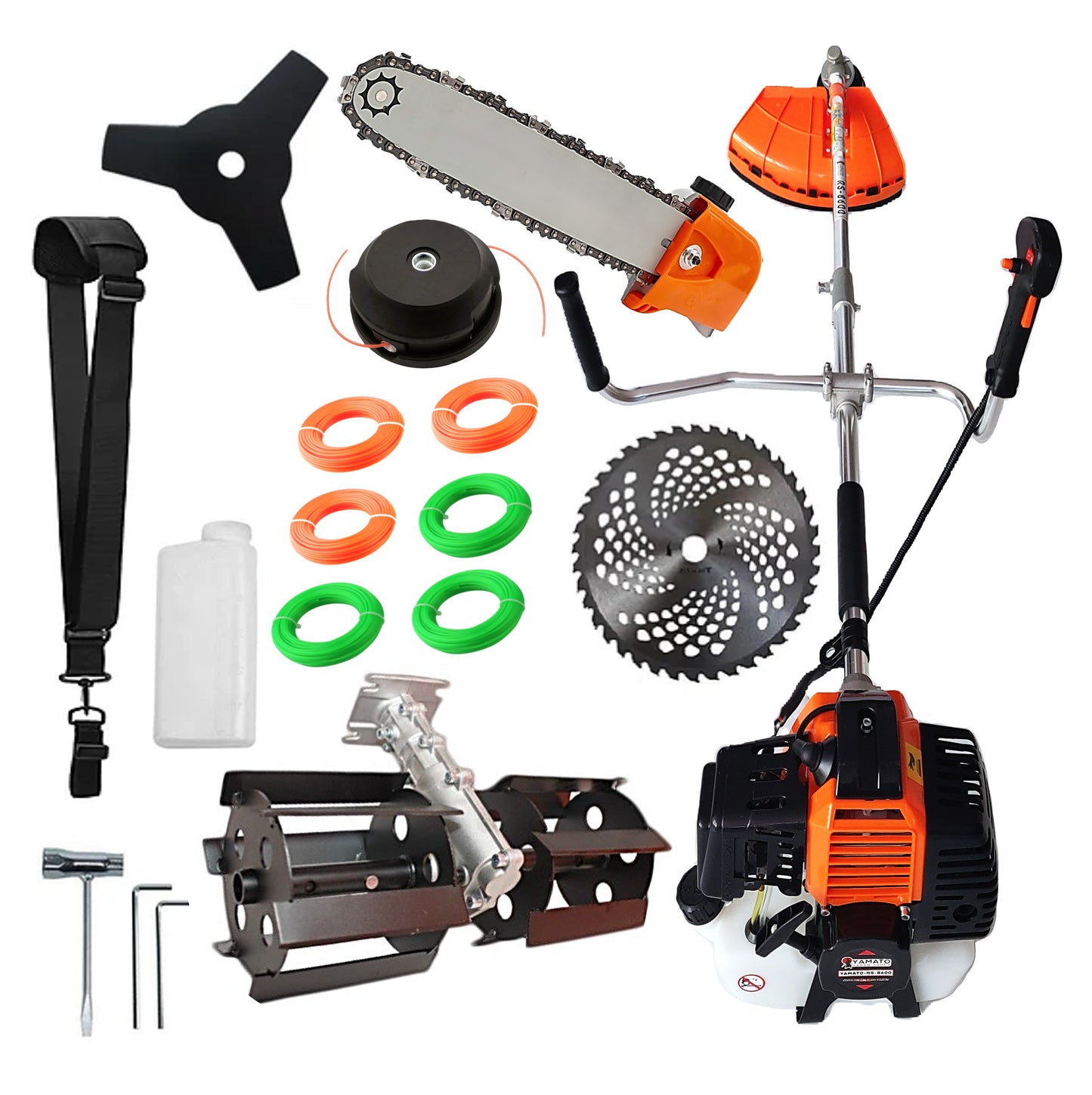 SET PRASITOARE+ANGRENAJ DRUJBA+Motocositoare RS-8600 YAMATO® Japan Tools, 6.3CP RACING EDITION, OrangeBLACK, accesorii+EXTRA Fir Taiere