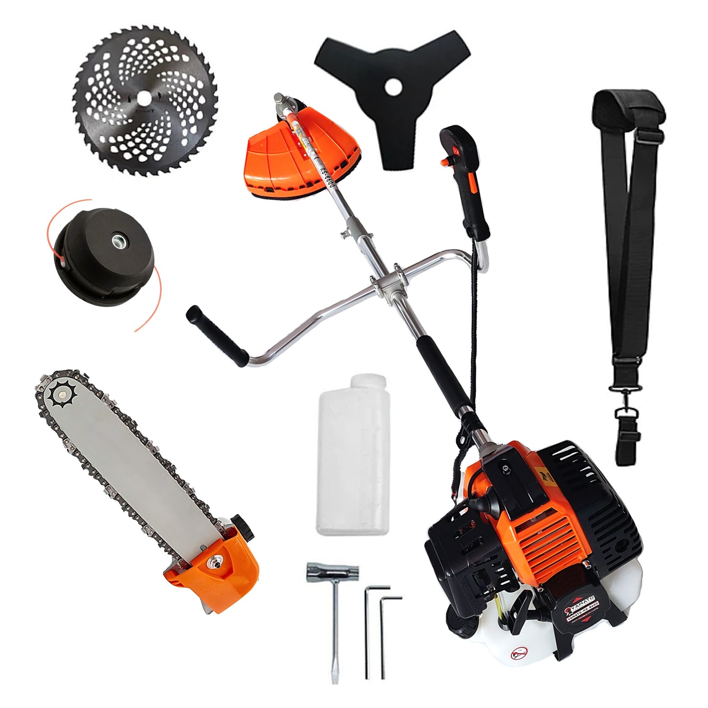 SET CAP DRUJBA+Motocositoare RS-8600 Multifunctionala YAMATO® Japan Tools, 6.3CP RACING EDITION, OrangeBLACK, cu accesorii si Discuri