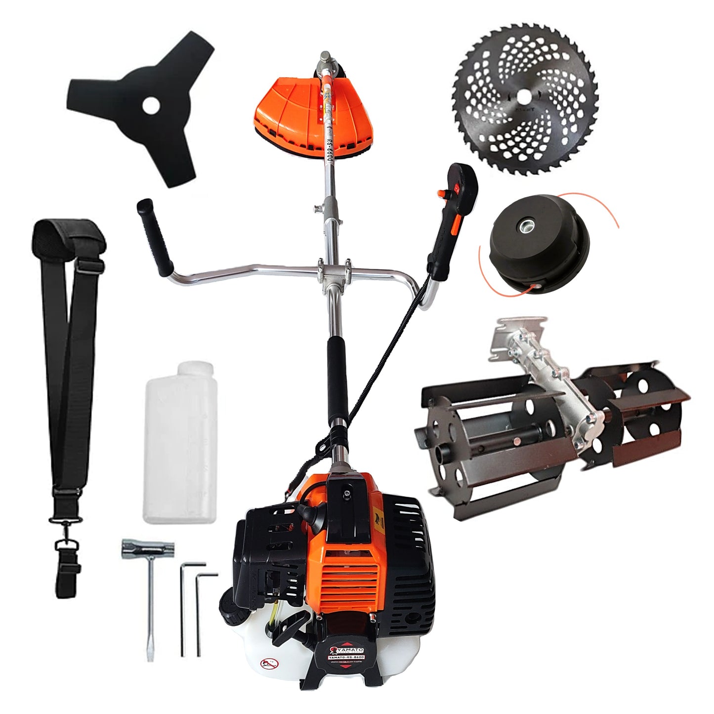 SET PRASITOARE+Motocositoare RS-8600 Multifunctionala YAMATO® Japan Tools, 6.3CP RACING EDITION, OrangeBLACK, accesorii+Discuri