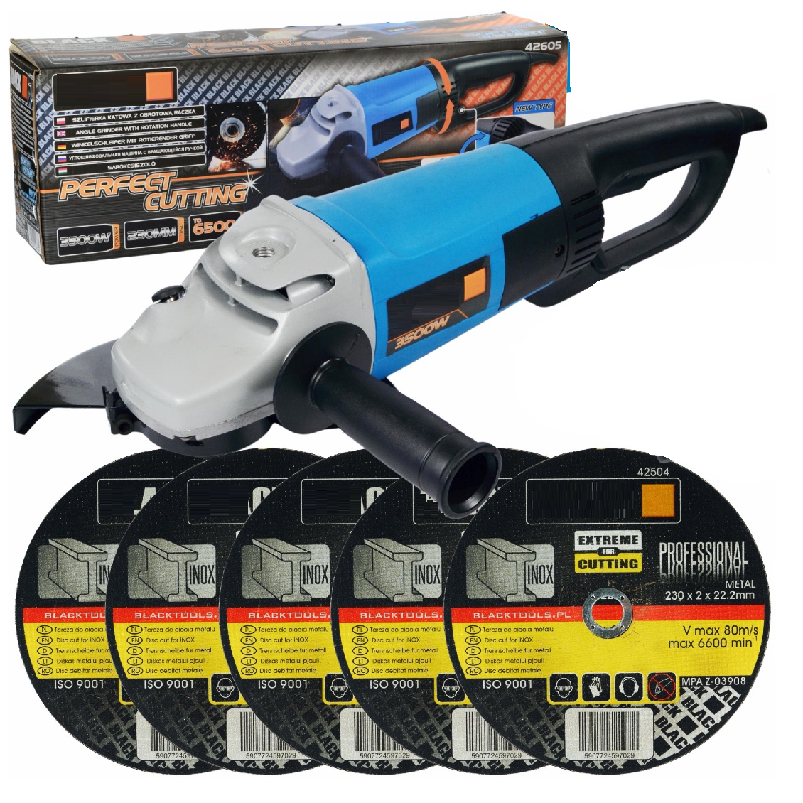 Polizor unghiular/ flex PORTONERO BL 42605, 3500W, 6500RPM, 5 x disc 230mm incluse