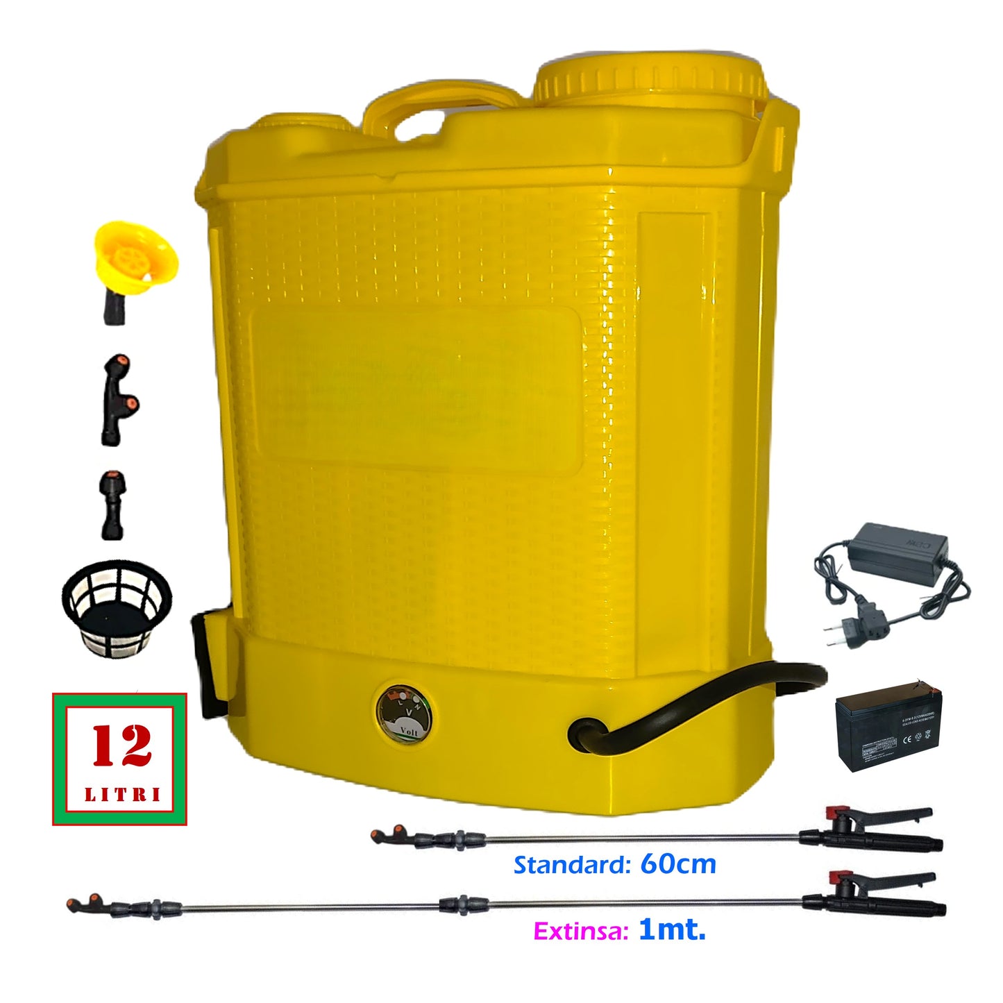 SEZONUL-OFERTELOR Pompa Stropit 12 Litri DEZMAN, Electrica cu Acumulator, Vermorel GALBEN, tija extensibila 1m, accesorii