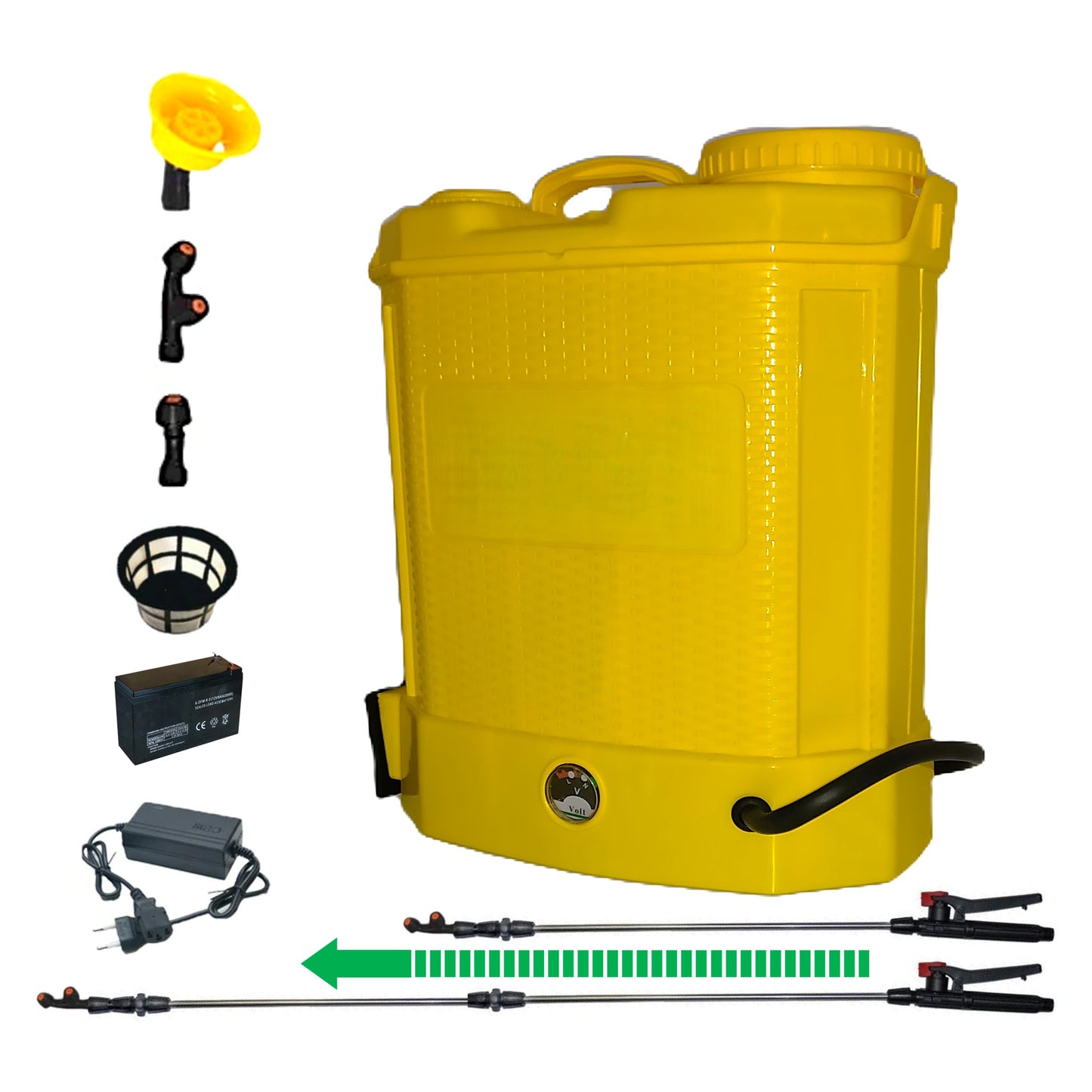 SEZONUL-OFERTELOR Pompa Stropit 12 Litri DEZMAN, Electrica cu Acumulator, Vermorel GALBEN, tija extensibila 1m, accesorii