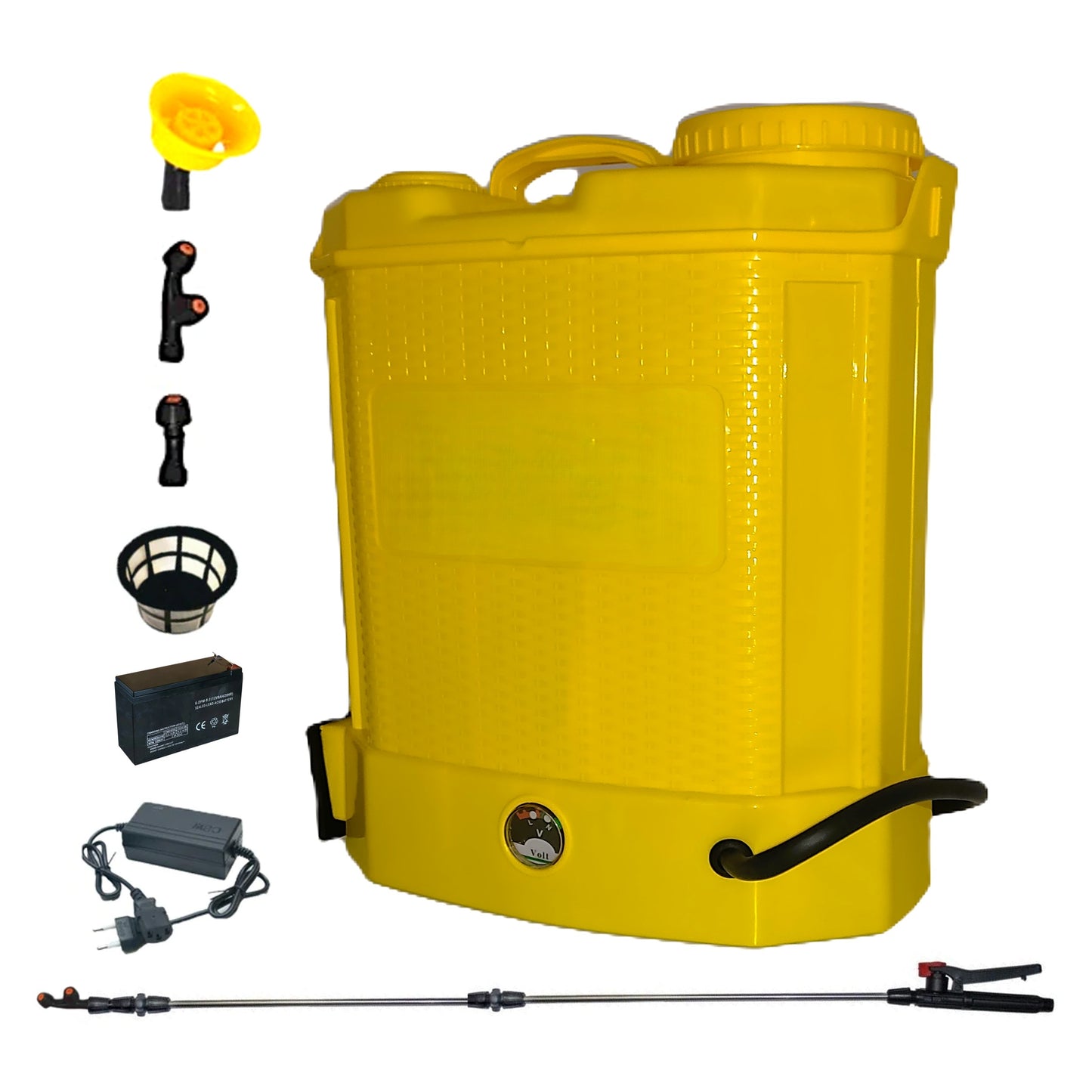 SEZONUL-OFERTELOR Pompa Stropit 12 Litri DEZMAN, Electrica cu Acumulator, Vermorel GALBEN, tija extensibila 1m, accesorii