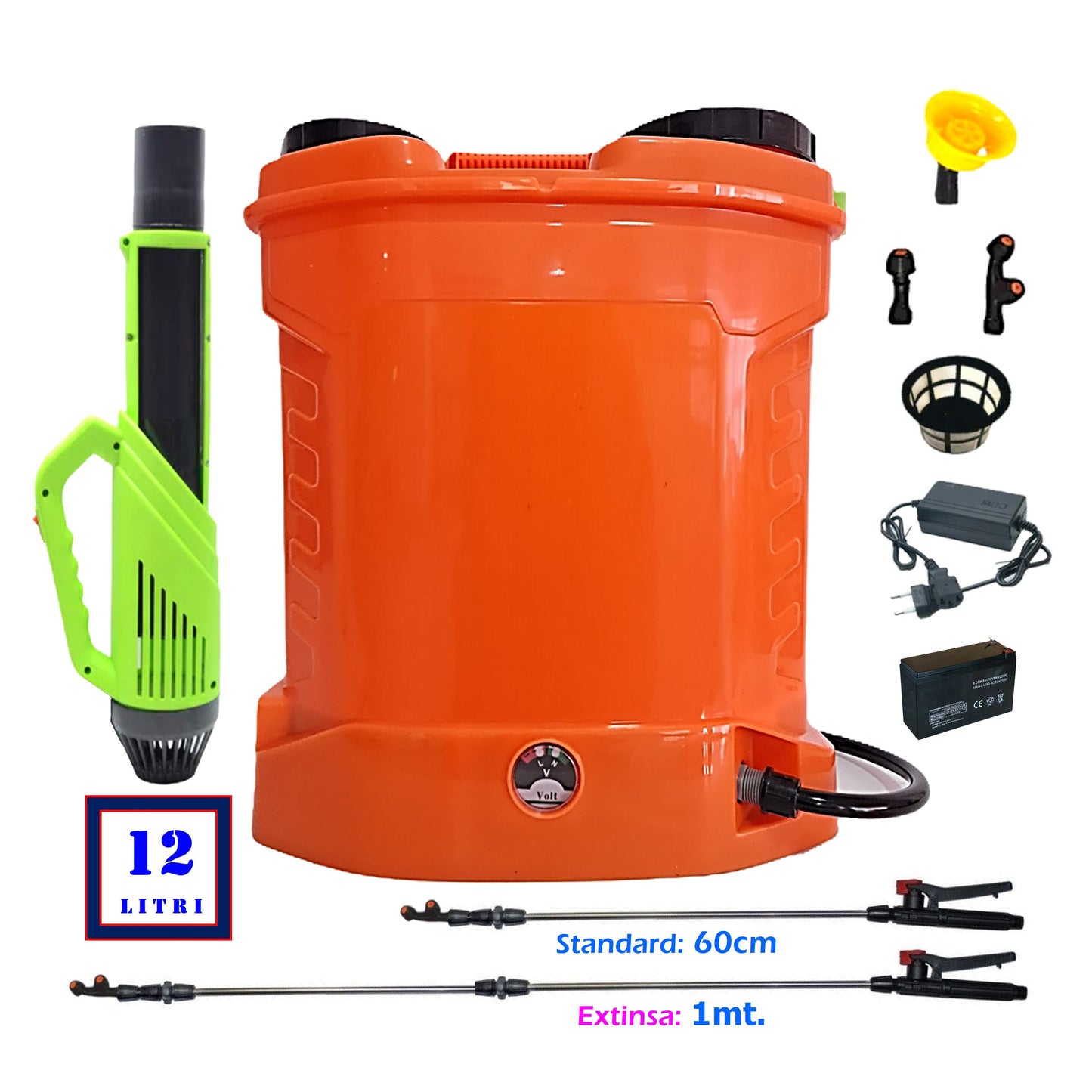 SET POMPINA Pompa 12 Litri Tratamente Pomi-Vie-Legume, Electrica cu Acumulator, Vermorel ORANGE + ATOMIZOR