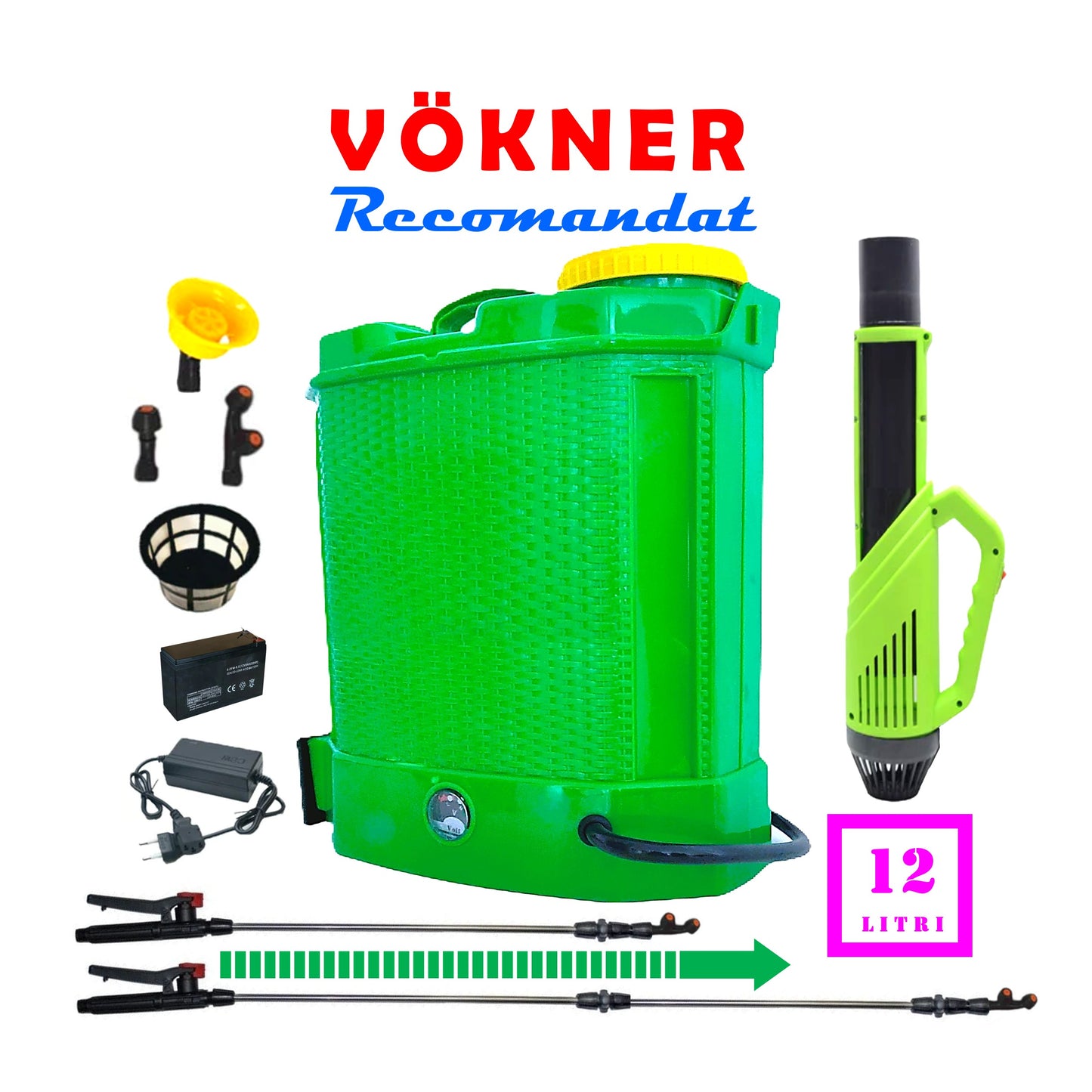Set Pompa de stropit cu acumulator 12L + Atomizor electric Pandora, Vermorel - VÖKNER Recomandat, TURCOAZ-sau-VERDE