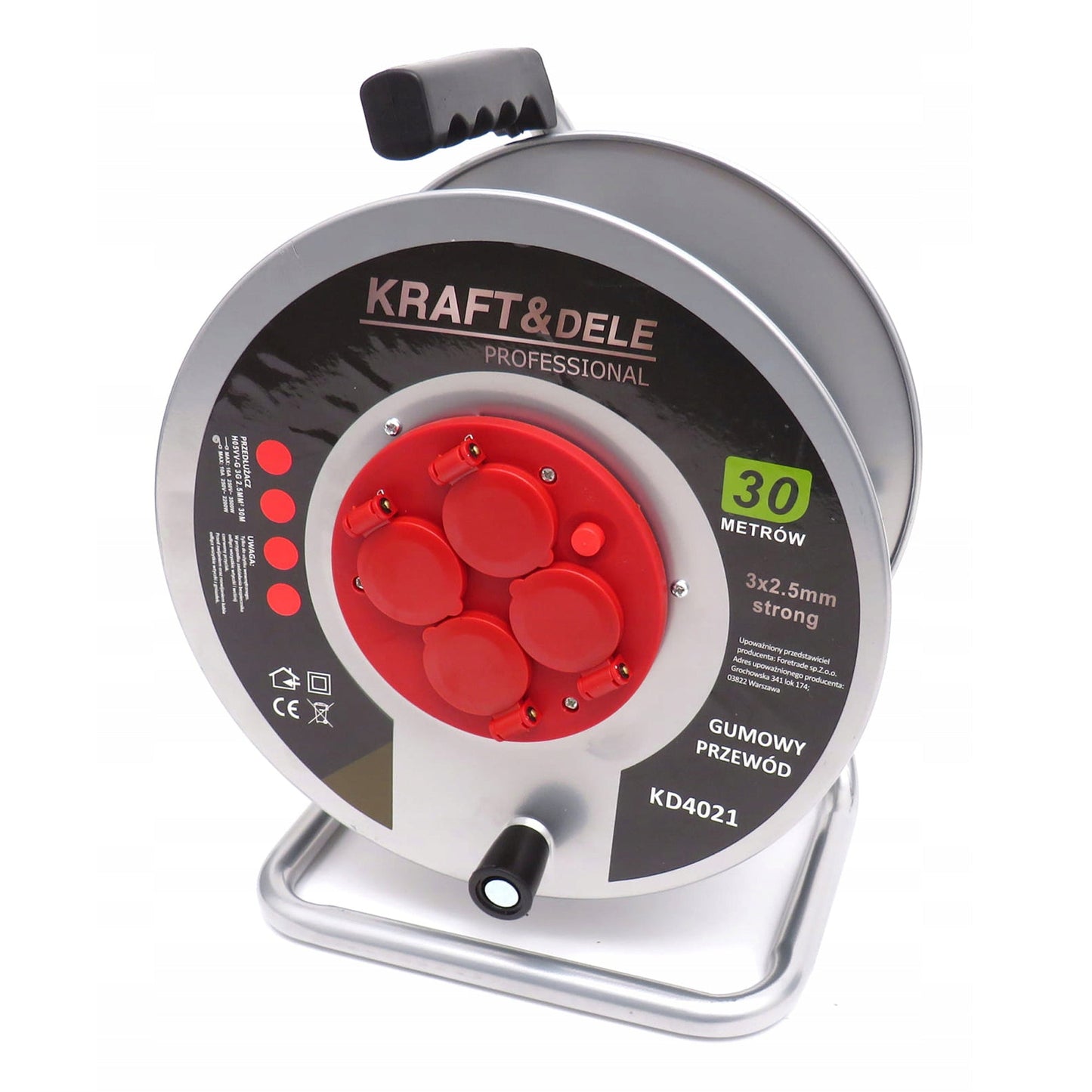 Prelungitor 30m, 3x2.5mm, 4 Prize, KRAFTSON % Import Polonia % 4021, Rola cu Tambur Derulator