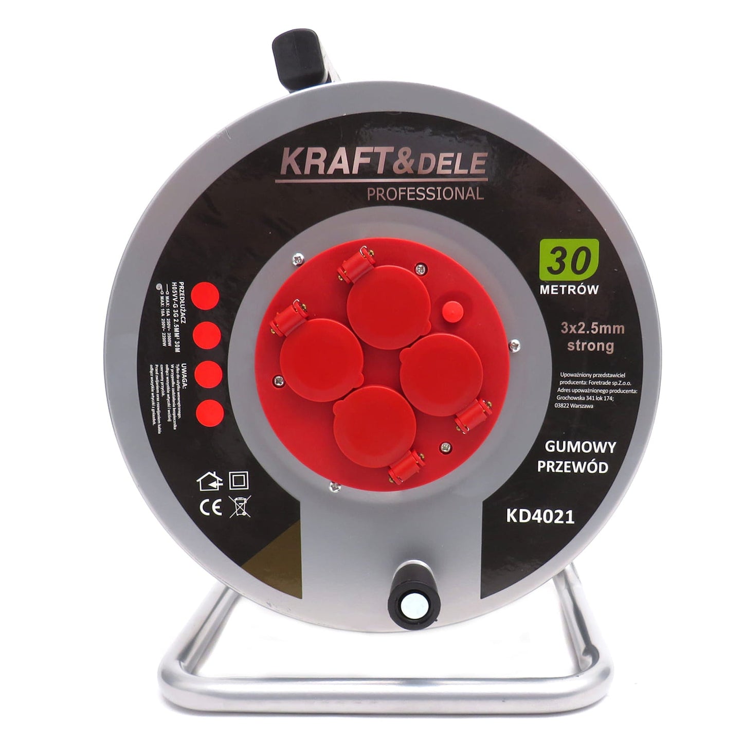Prelungitor 30m, 3x2.5mm, 4 Prize, KRAFTSON % Import Polonia % 4021, Rola cu Tambur Derulator