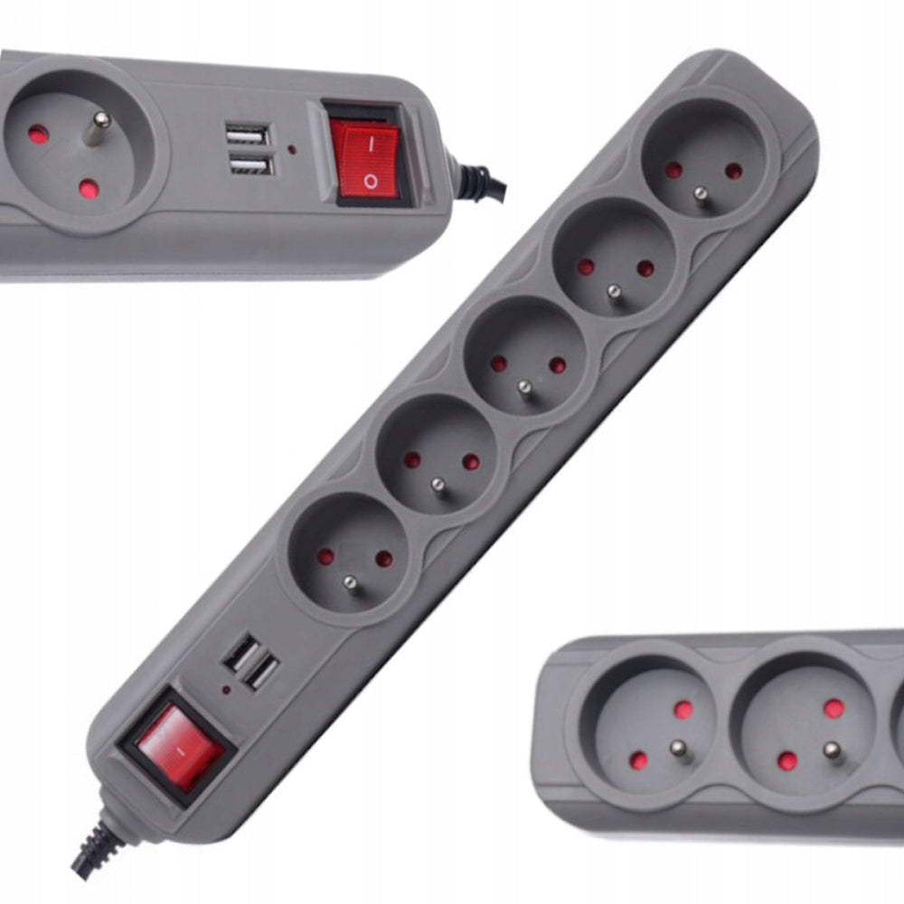 Prelungitor electric 1.5m cu intrerupator POLSKI K4033, 5 prize, 2 mufe USB