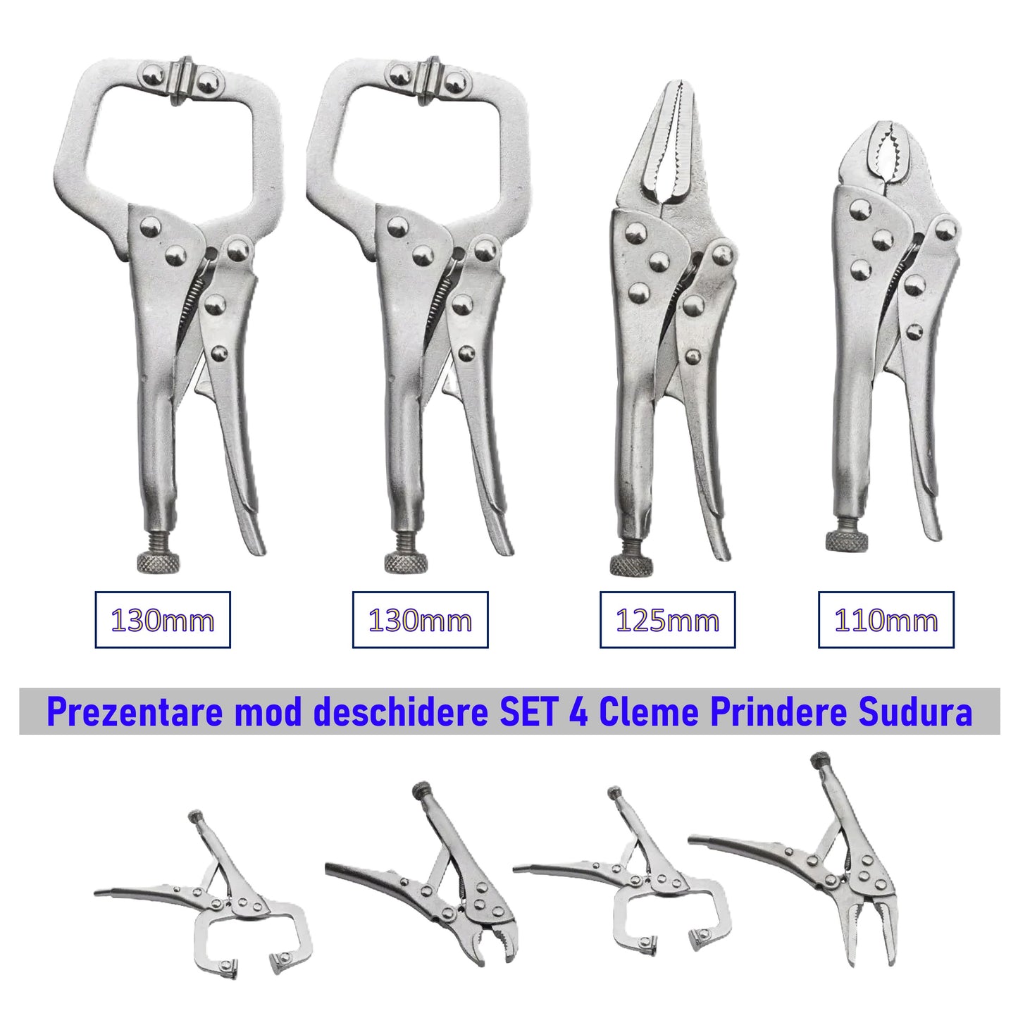 Set 4 cleme prindere sudura-130mm, 125mm si 110mm