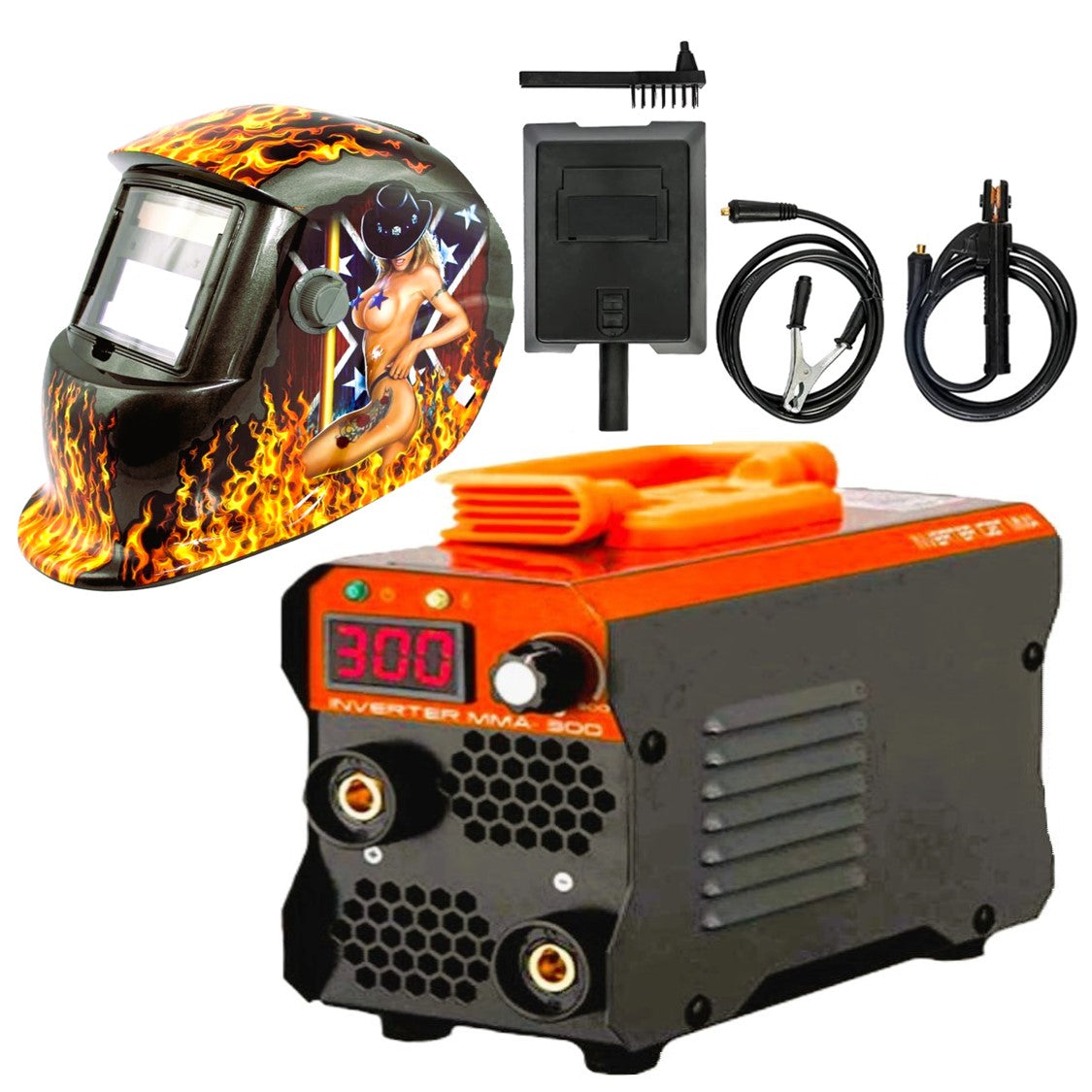 *BLACK-FRIDAY* *PROMO* SET WeldEXPERT SUDURA CU ELECTROD, 1870-881, Aparat Sudura Invertor MMA-300A cu posibilitate LIFT-TIG, + Masca Automata Personalizata HOT-FLAMES