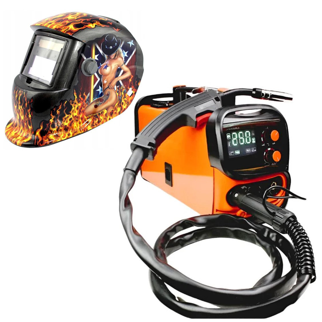*PROMO* SET SUDURA CU SARMA FLUX+Electrod WeldEXPERT 1875-881 din Aparat sudura 250A MIG-MAG/MMA, + Masca Automata Personalizata HOT-FLAMES