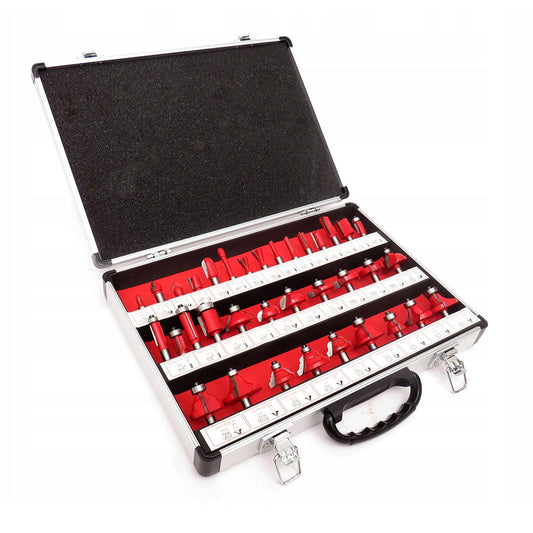 Set 35 freze pentru lemn, diferite forme si profile, ax prindere 8mm, cutie aluminiu, POLSKI K10280, Poza3