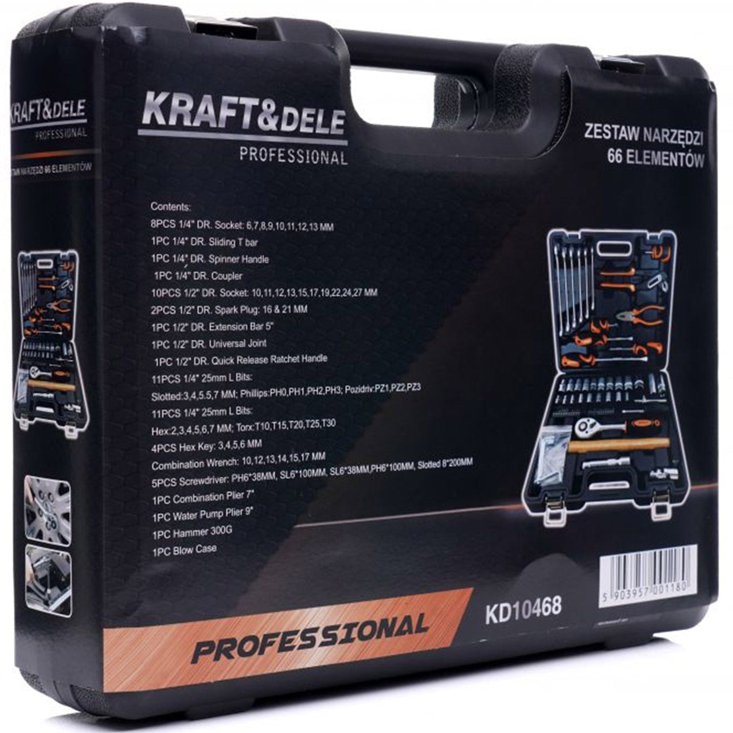 Trusa scule Kraft&Dele KD10468 66 bucati, valiza de transport inclusa