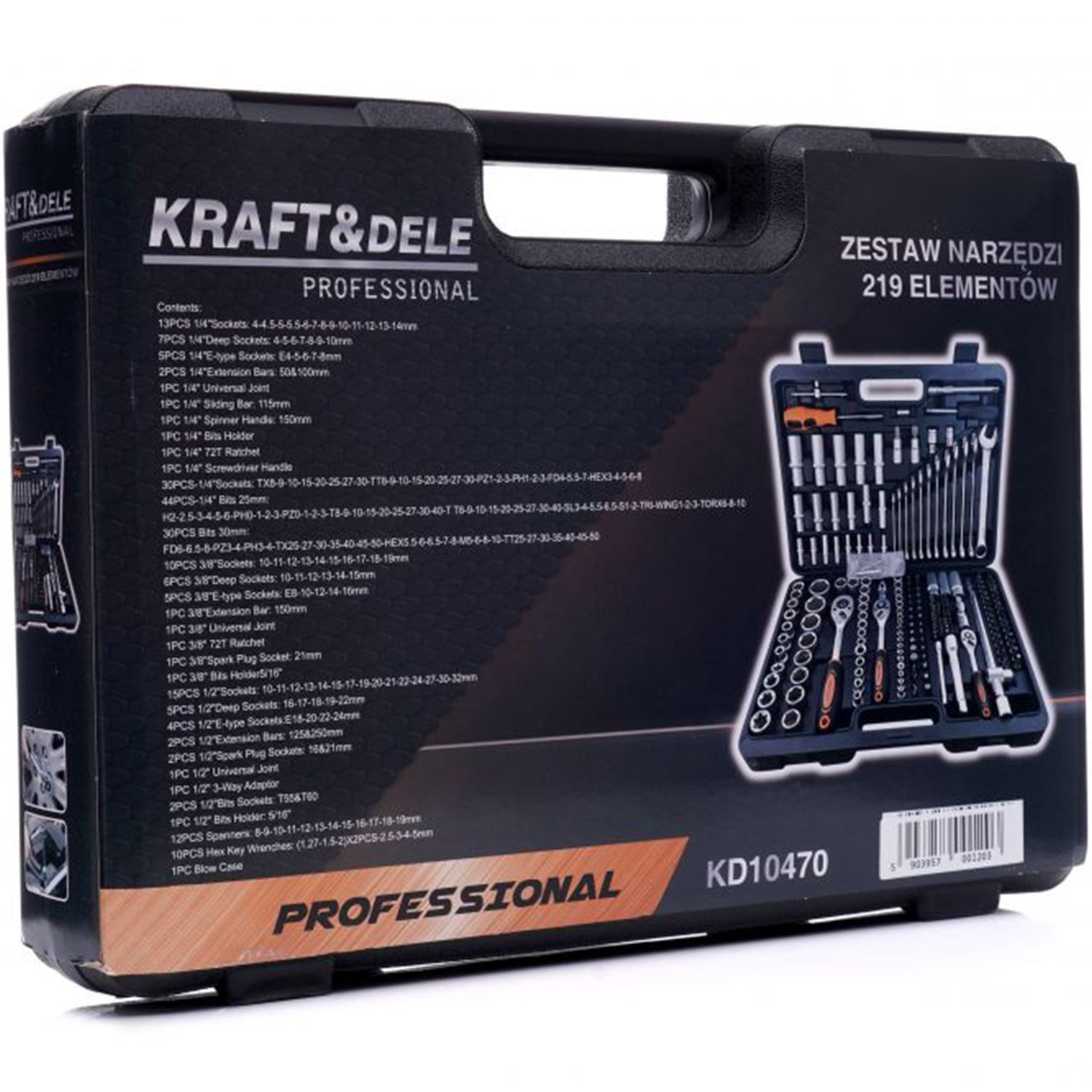 Trusa scule Kraft&Dele KD10470 219 bucati, valiza de transport inclusa