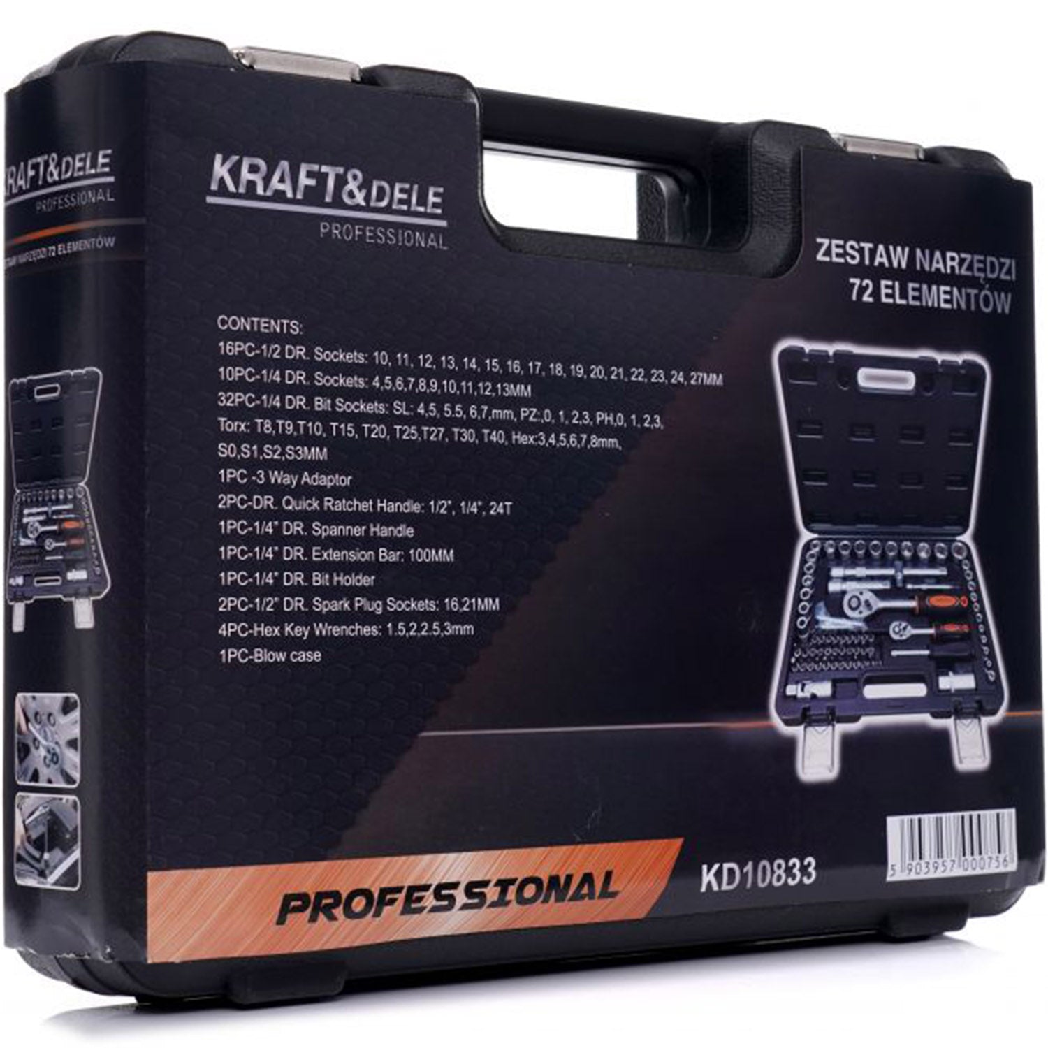 Trusa scule Kraft&Dele KD10833 72 bucati, valiza de transport inclusa