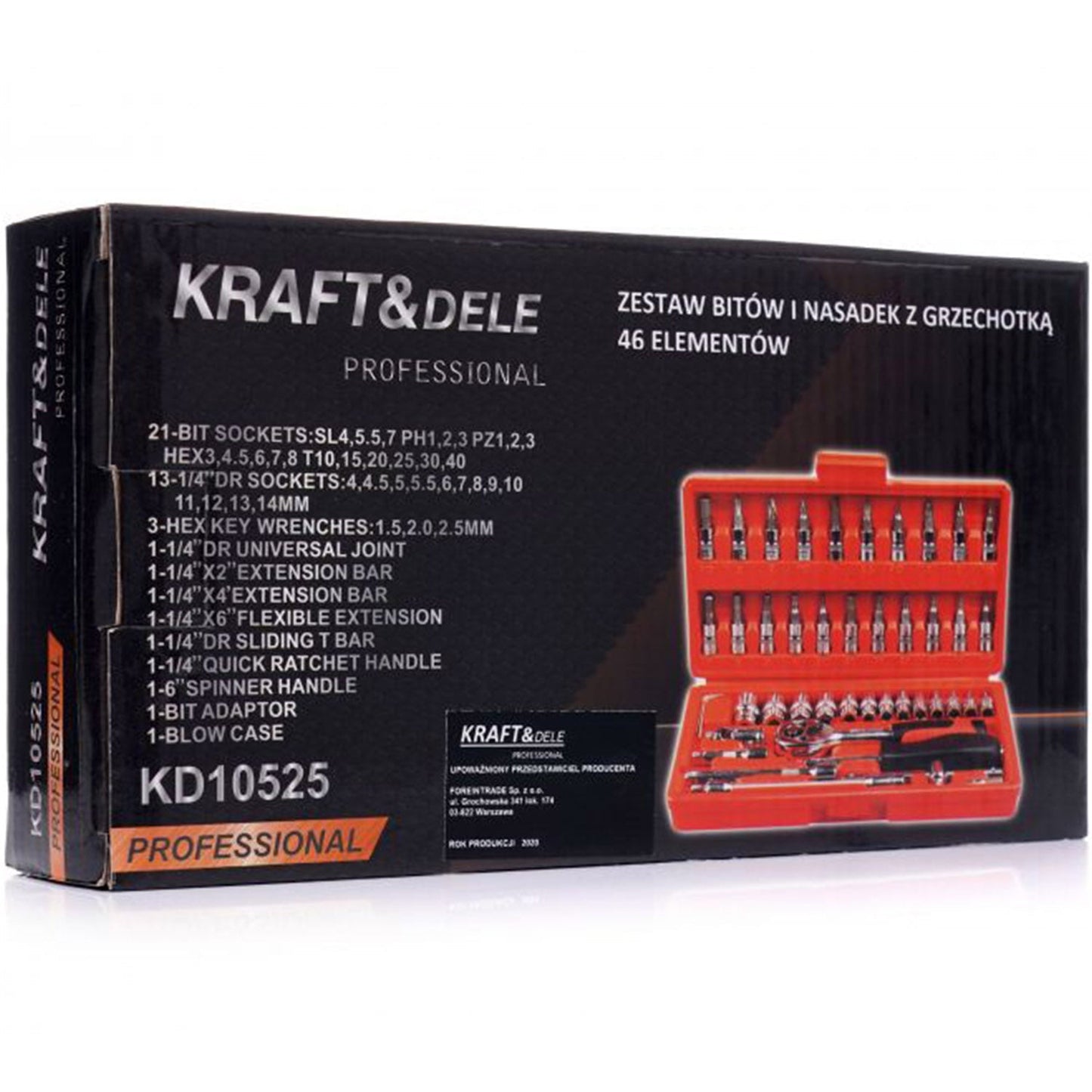 Trusa scule Kraft&Dele KD10525 46 bucati, valiza de transport inclusa